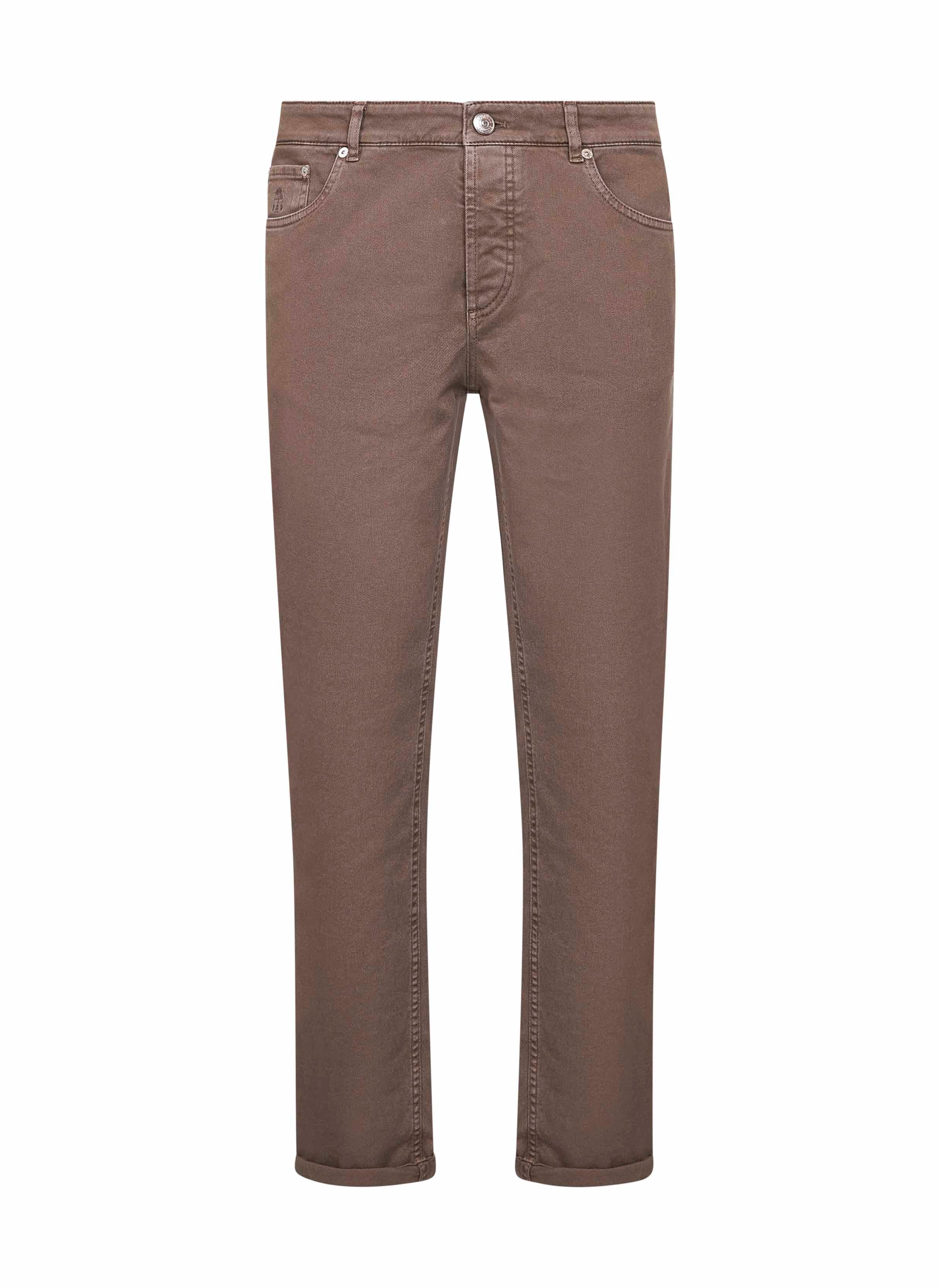 Brunello Cucinelli Men Taupe Garment-Dyed Denim Traditional Fit Jeans