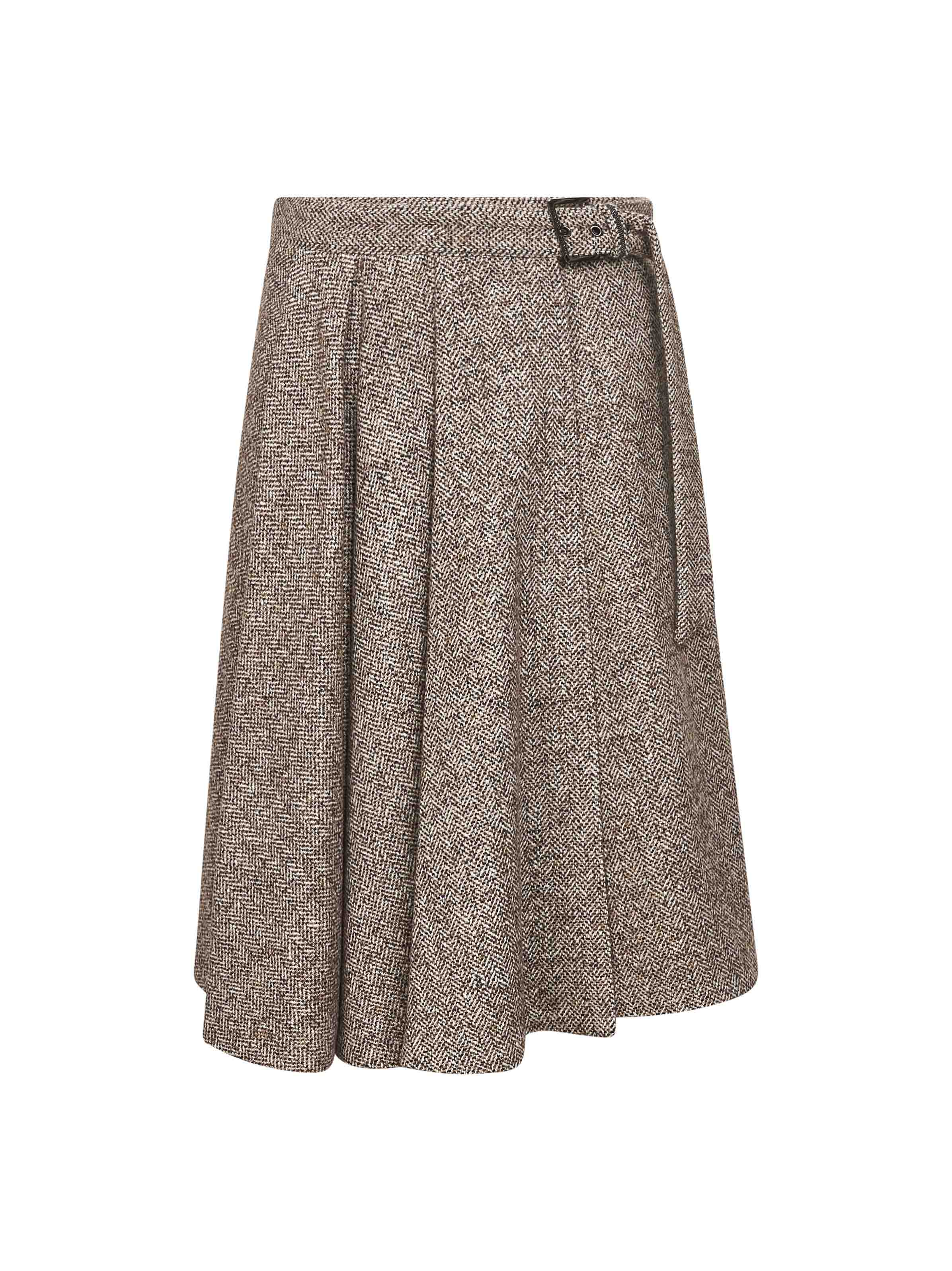Brunello Cucinelli Women Brown Flecked Chevron Kilt Skirt With Monili