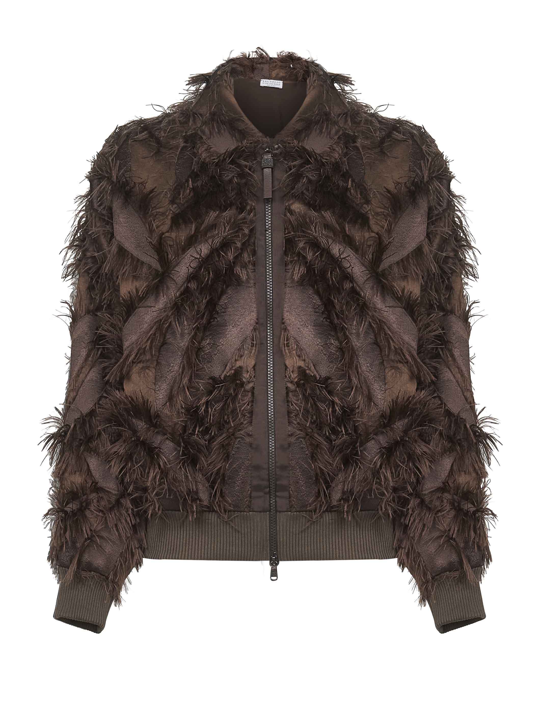 Brunello Cucinelli Women Brown Dracaena Fil Coupé Shiny Zipper Pull Bomber Jacket