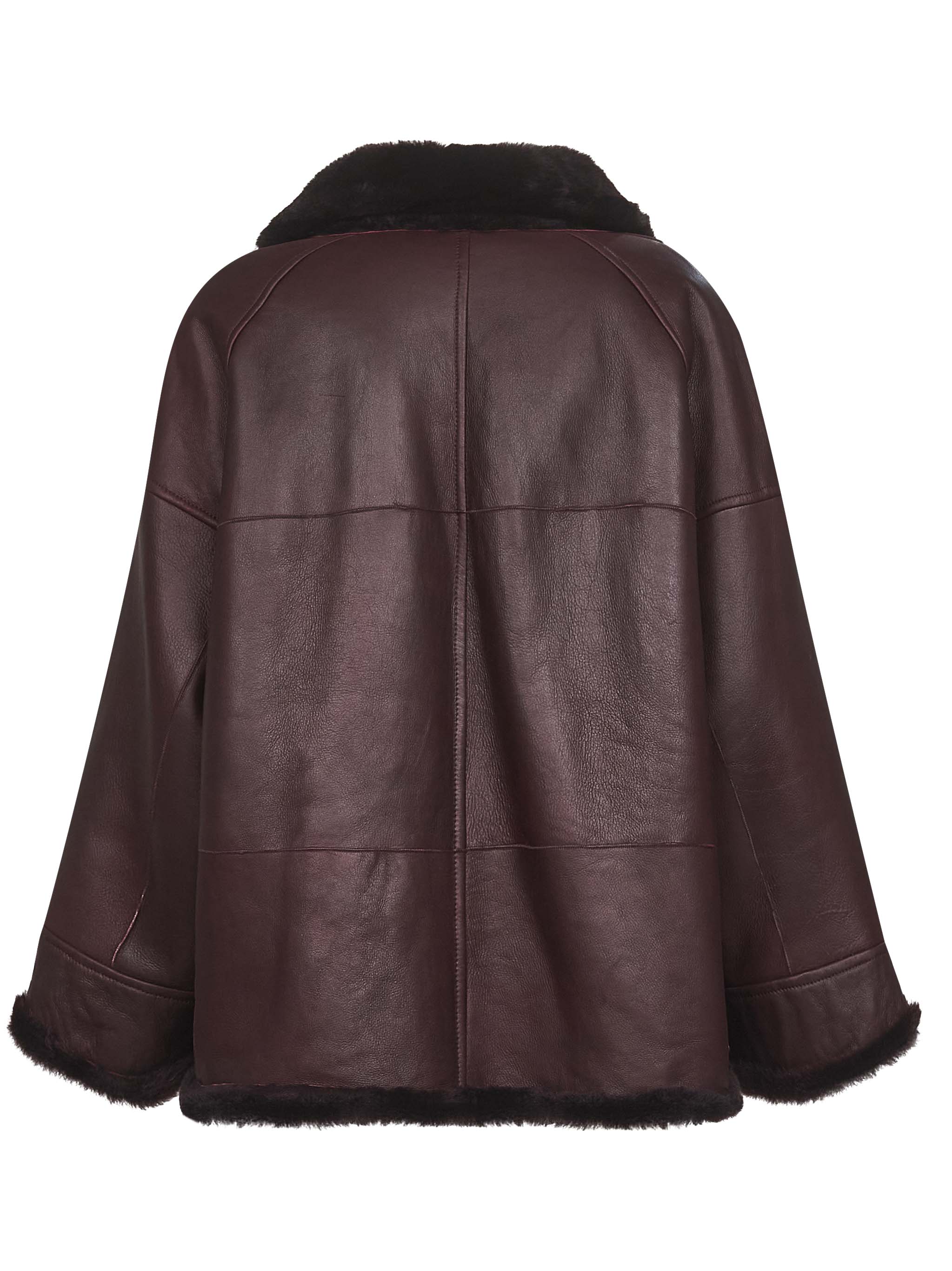 Brunello Cucinelli Women Burgundy Nappa Leather And Fur Reversible Caban