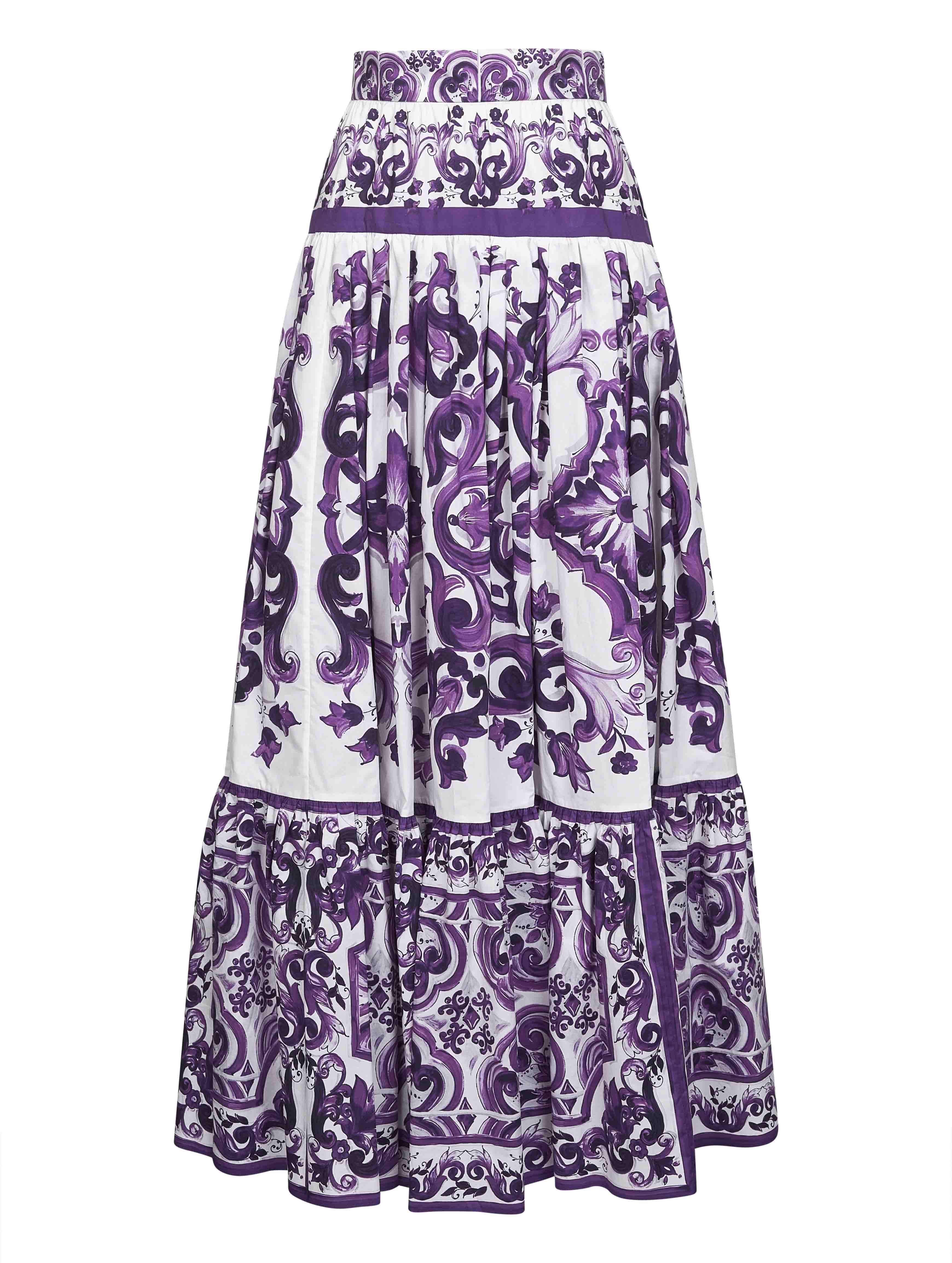 Dolce & Gabbana Women Maiolica Print Poplin Long Skirt