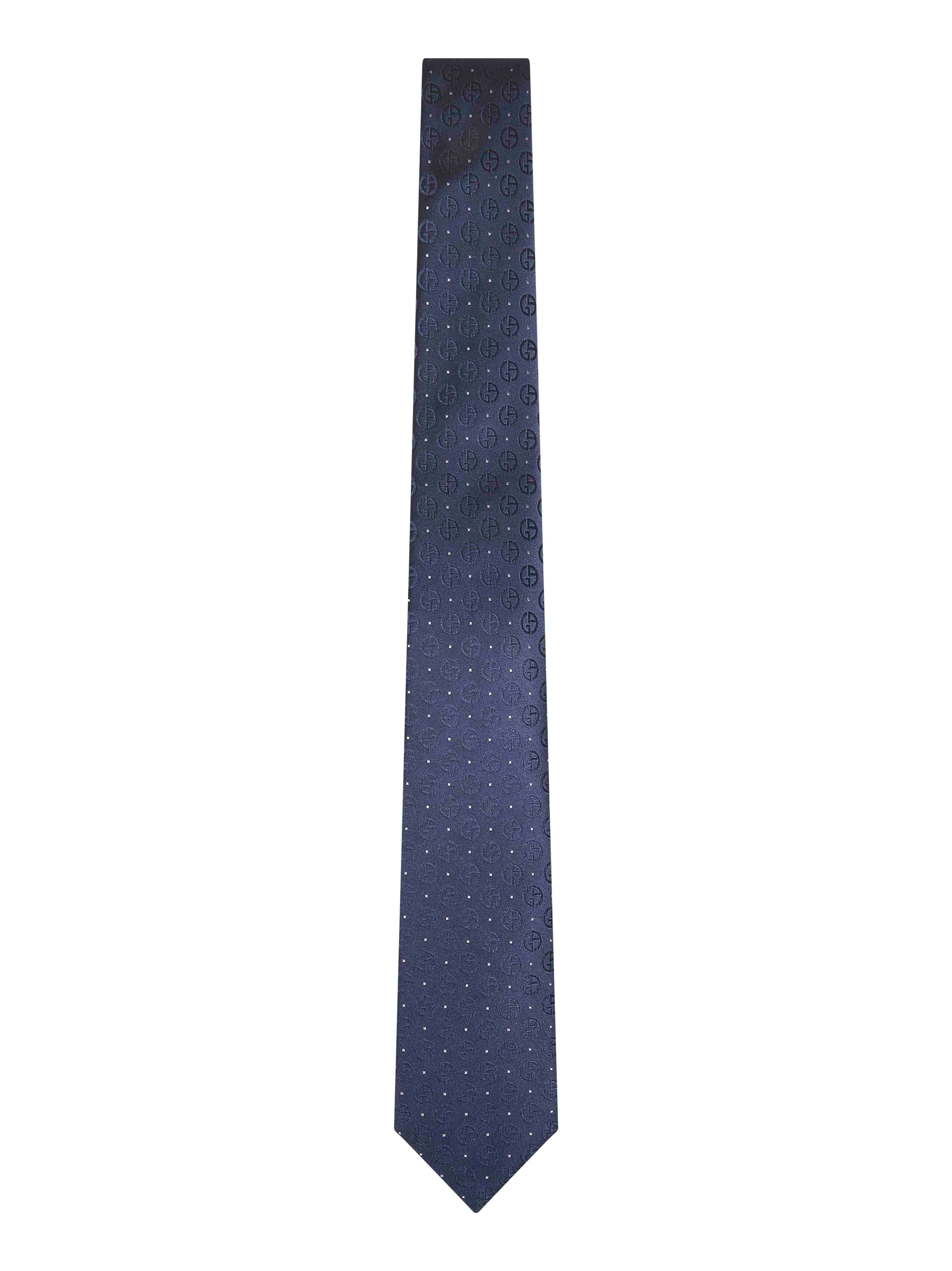Giorgio Armani Men Blue Monogram Jacquard Silk Tie