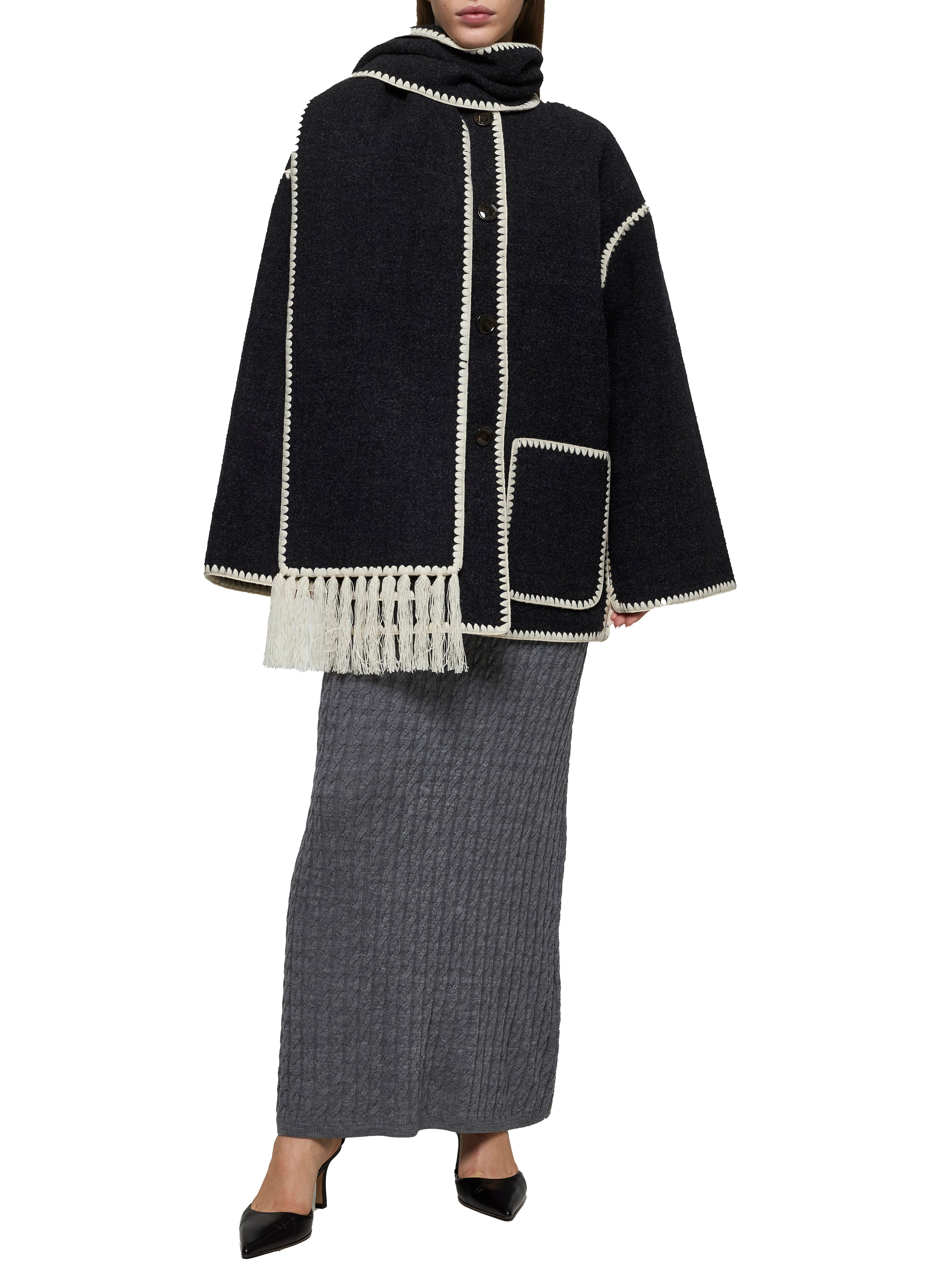 Toteme Women Grey Felt Embroidered Scarf Jacket