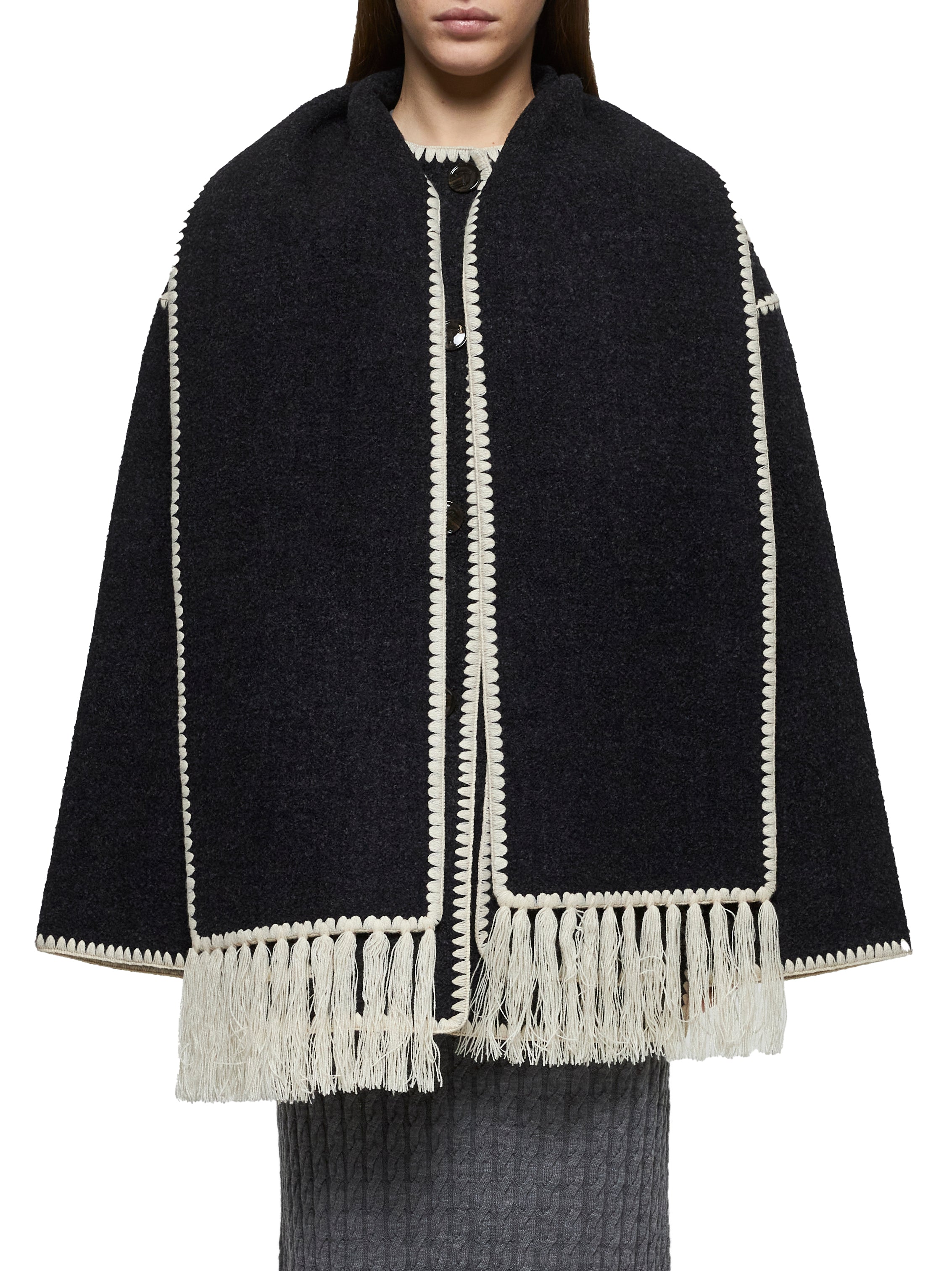 Toteme Women Grey Felt Embroidered Scarf Jacket