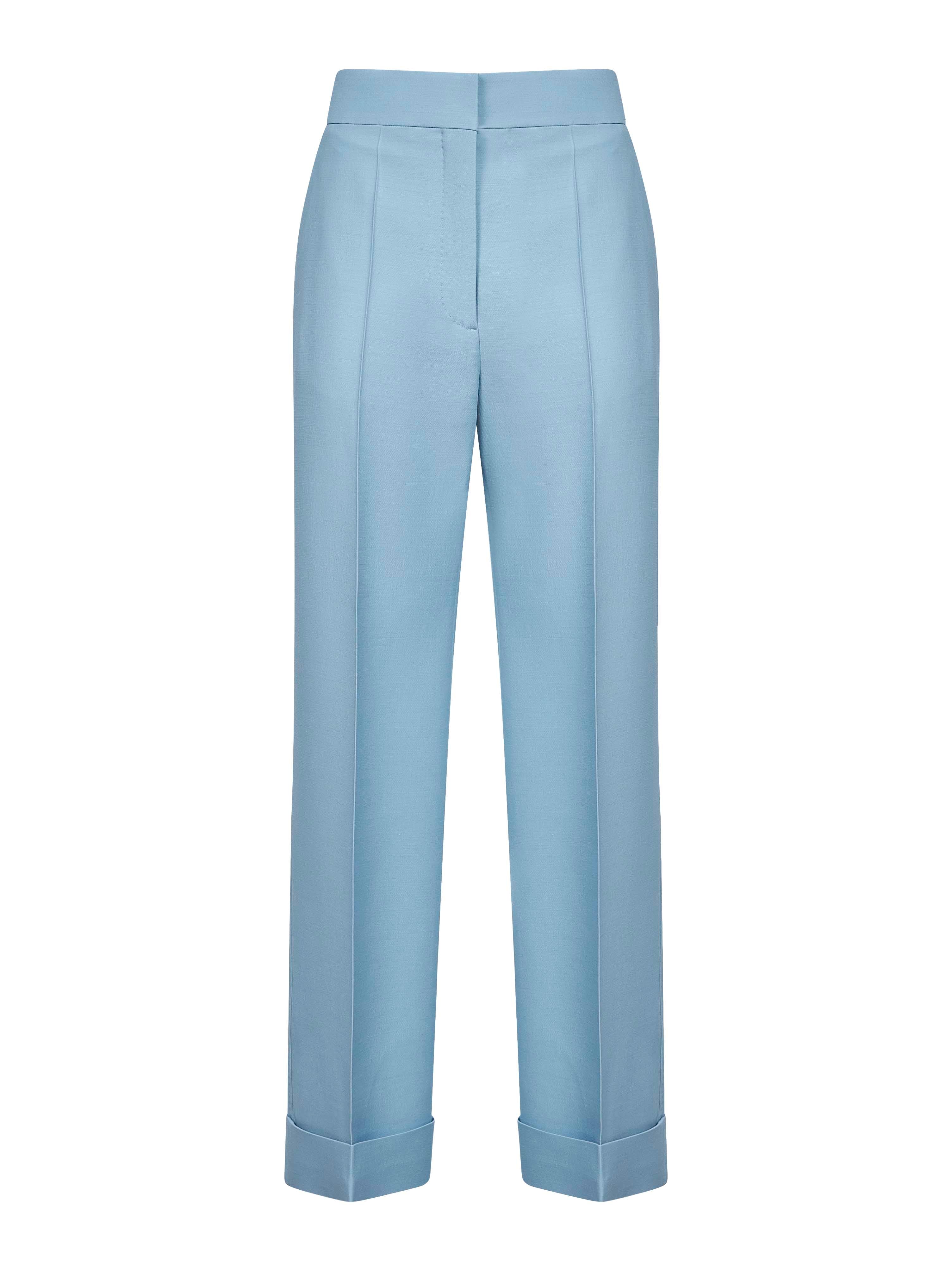 Valentino Women Light Blue Virgin Wool And Silk Straight Trousers