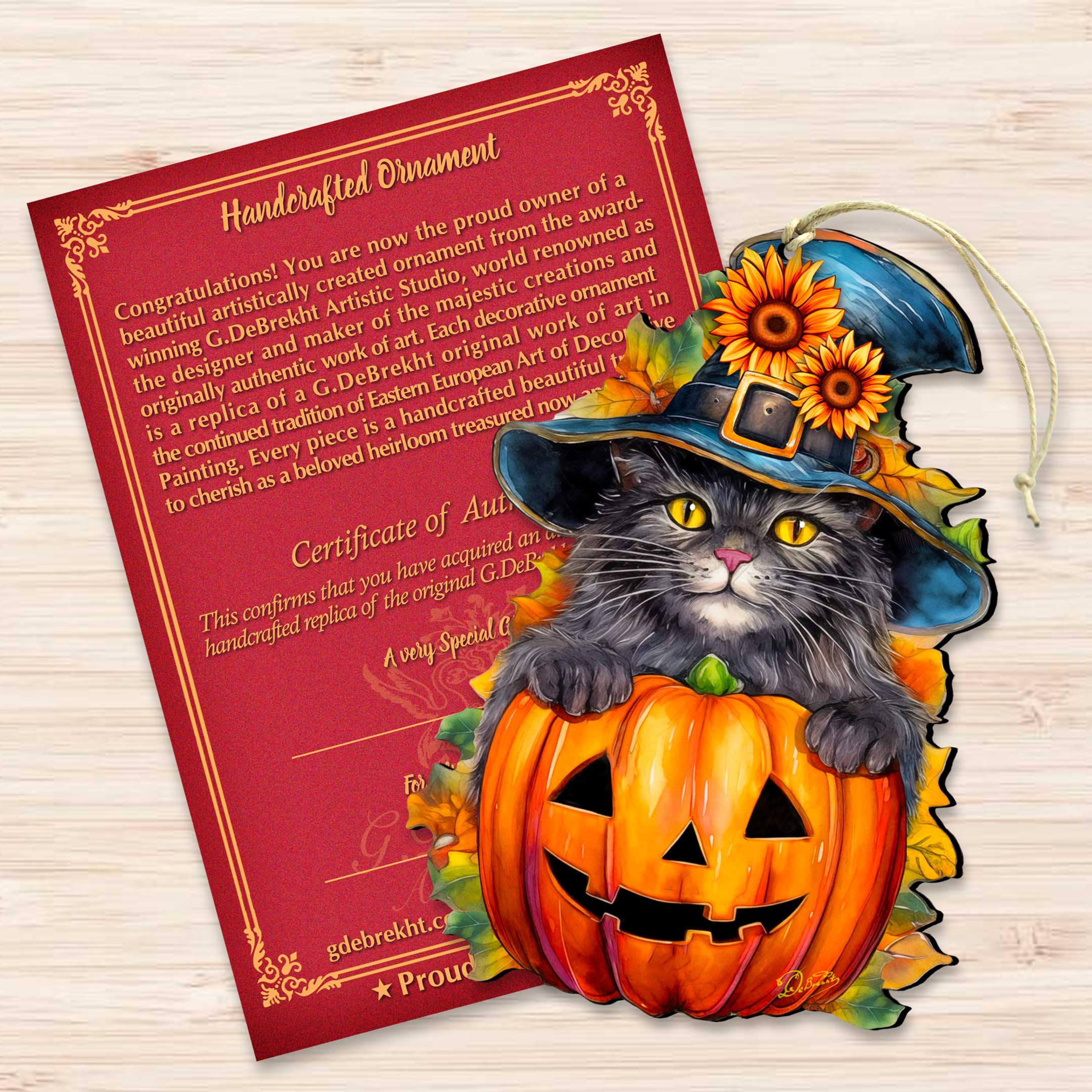 Black Cat Pumpkin Wooden Ornaments by G. Debrekht Halloween Decor - 8652794