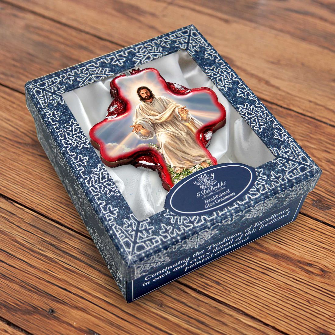 Jesus Resurrections Icon Cross Glass Ornament by D. Gelsinger - Nativity Holiday Decor - 758-021-DG