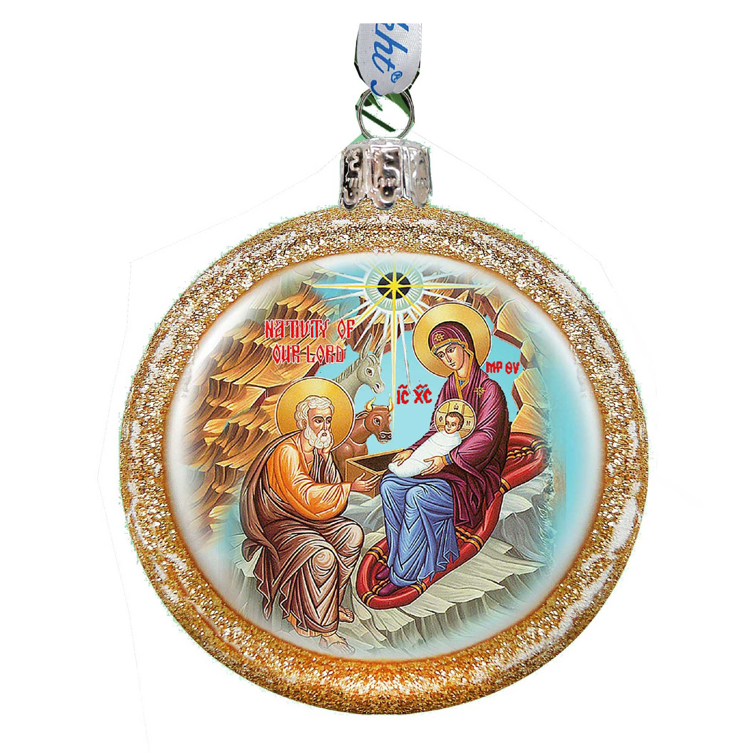 Orthodox Nativity Glass Ornament by G. DeBrekht - Nativity Holiday Decor - 73752G