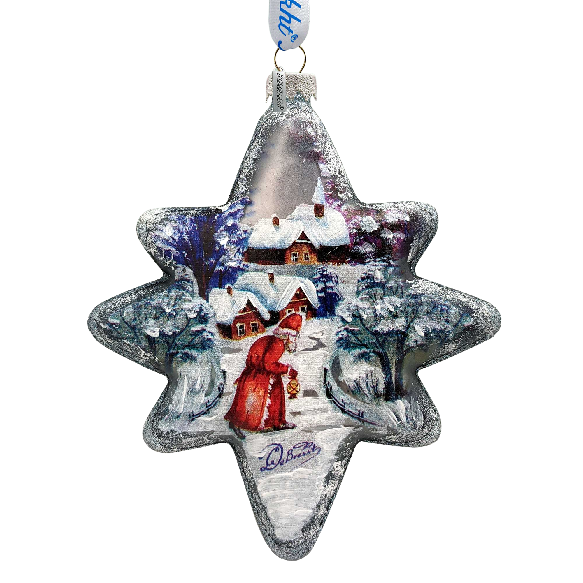 Snowman Play North Star Glass Ornament by G. DeBrekht - Christmas Santa Snowman Decor - 755-099