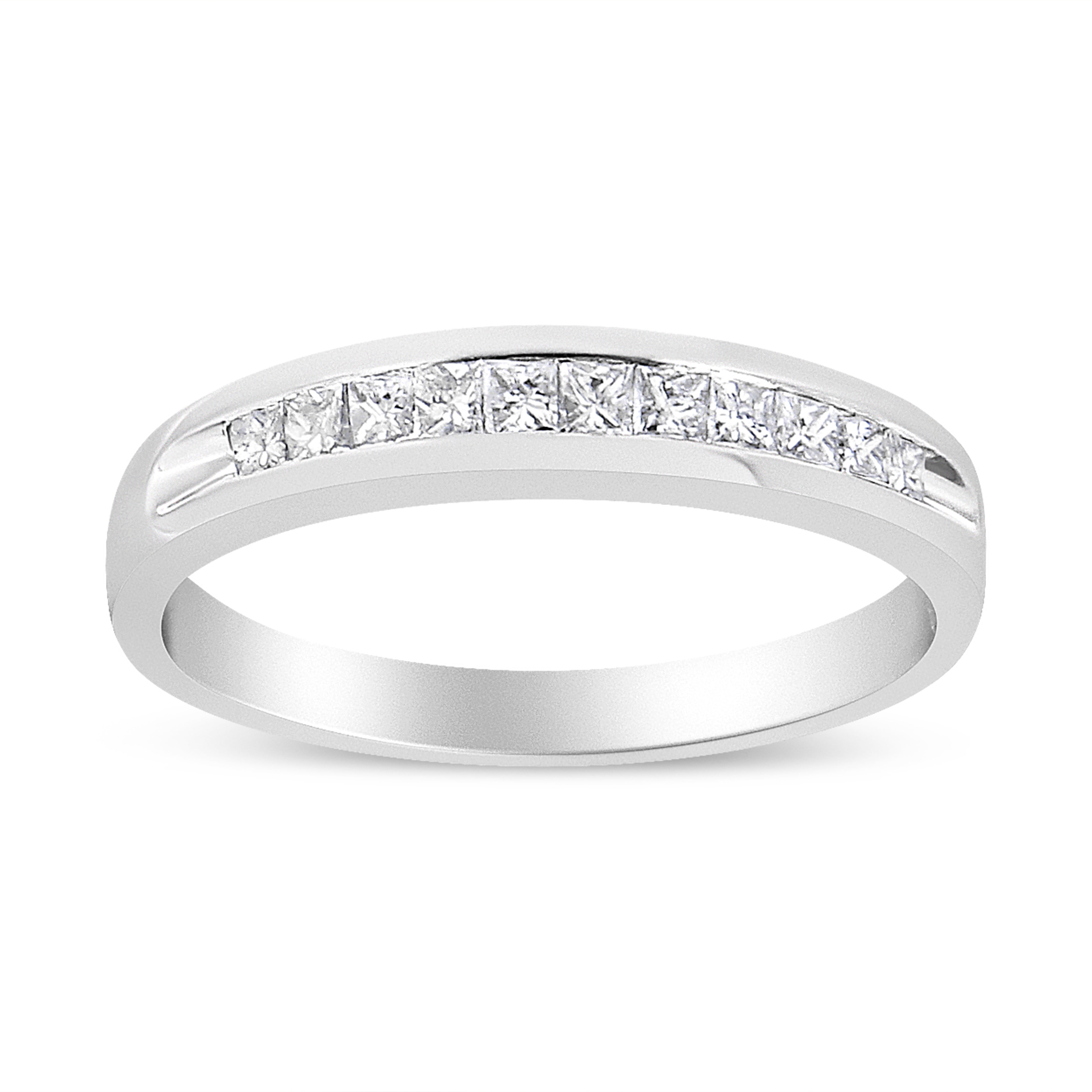 18K White Gold 1/4 Cttw Channel Set Princess-Cut Diamond Classic 11 Stone Band Ring (E-F Color, I1-I2 Clarity) - Size 5