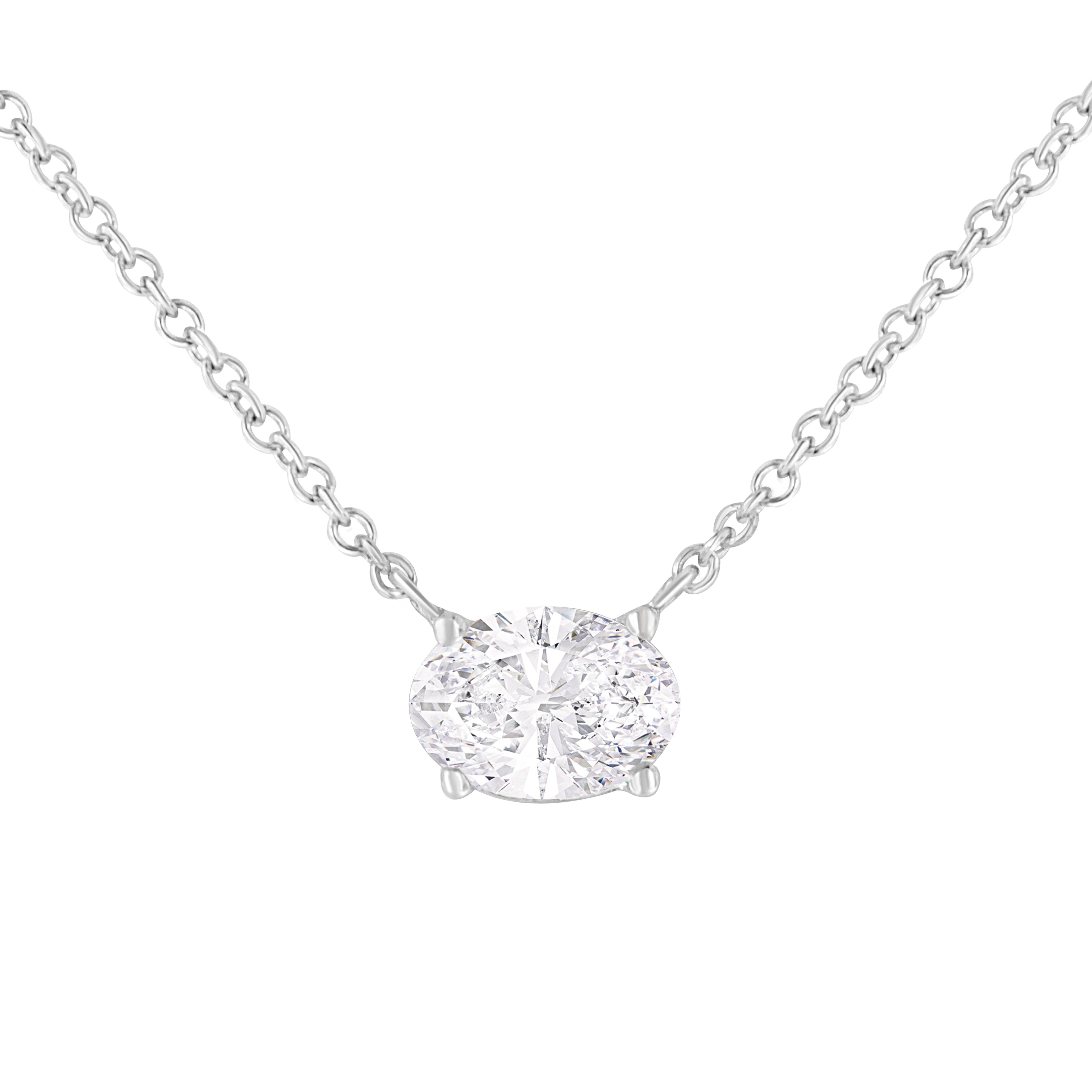 10K White Gold 1/2 Cttw 4 Prong Set Oval Shape Lab Grown Diamond East West Solitaire 18" Pendant Necklace (E-F Color, Vs1-Vs2 Clarity)
