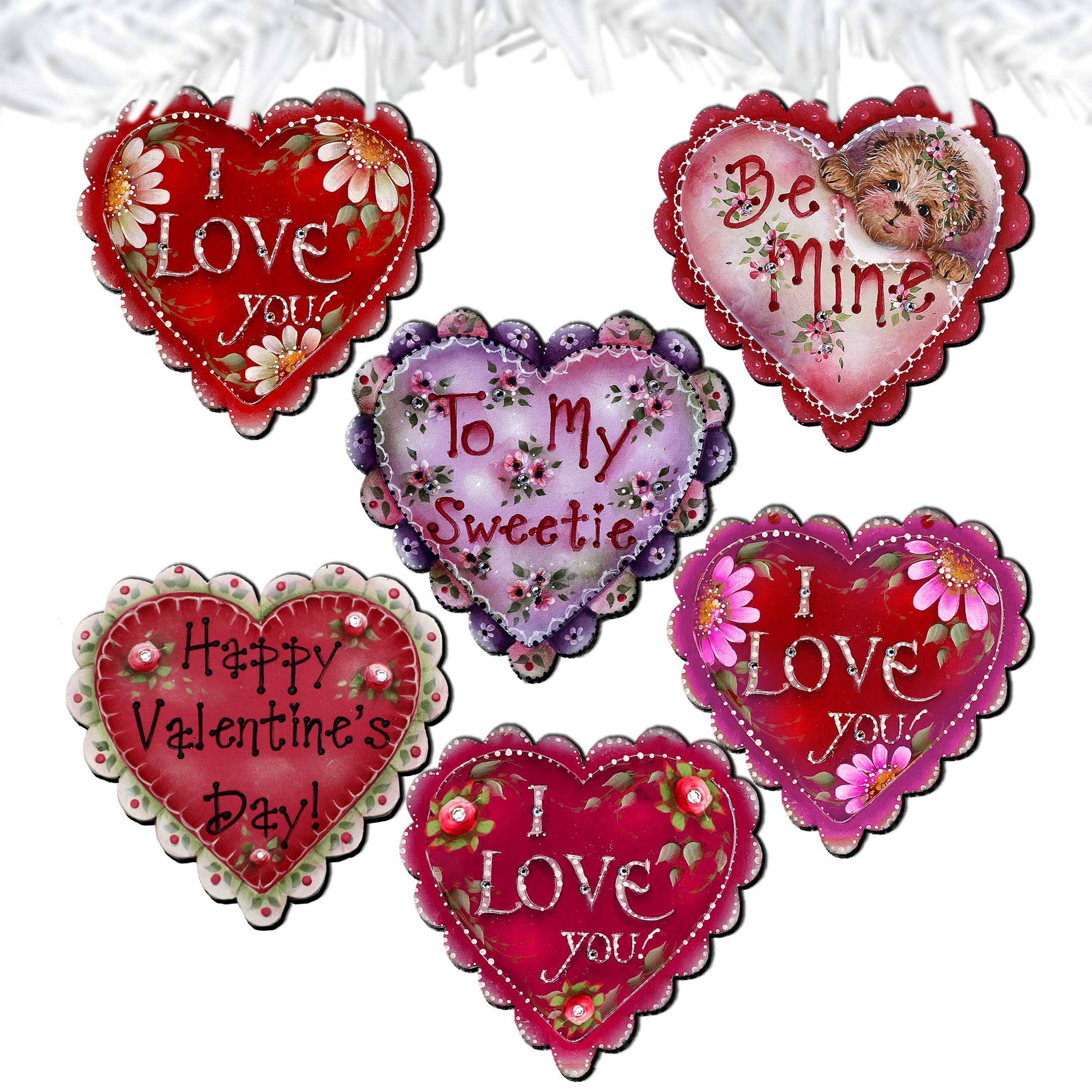 Hearts of Love Decorative Wooden Clip-on Ornaments Set of 6 - Family Love Decor - 8090128C-S6