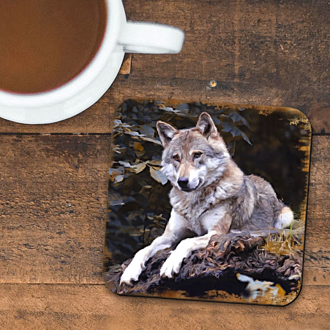 Wolf Wooden Cork Coasters Gift Set of 4 by Nature Wonders - Nature Wildlife Decor - 95287C-S4