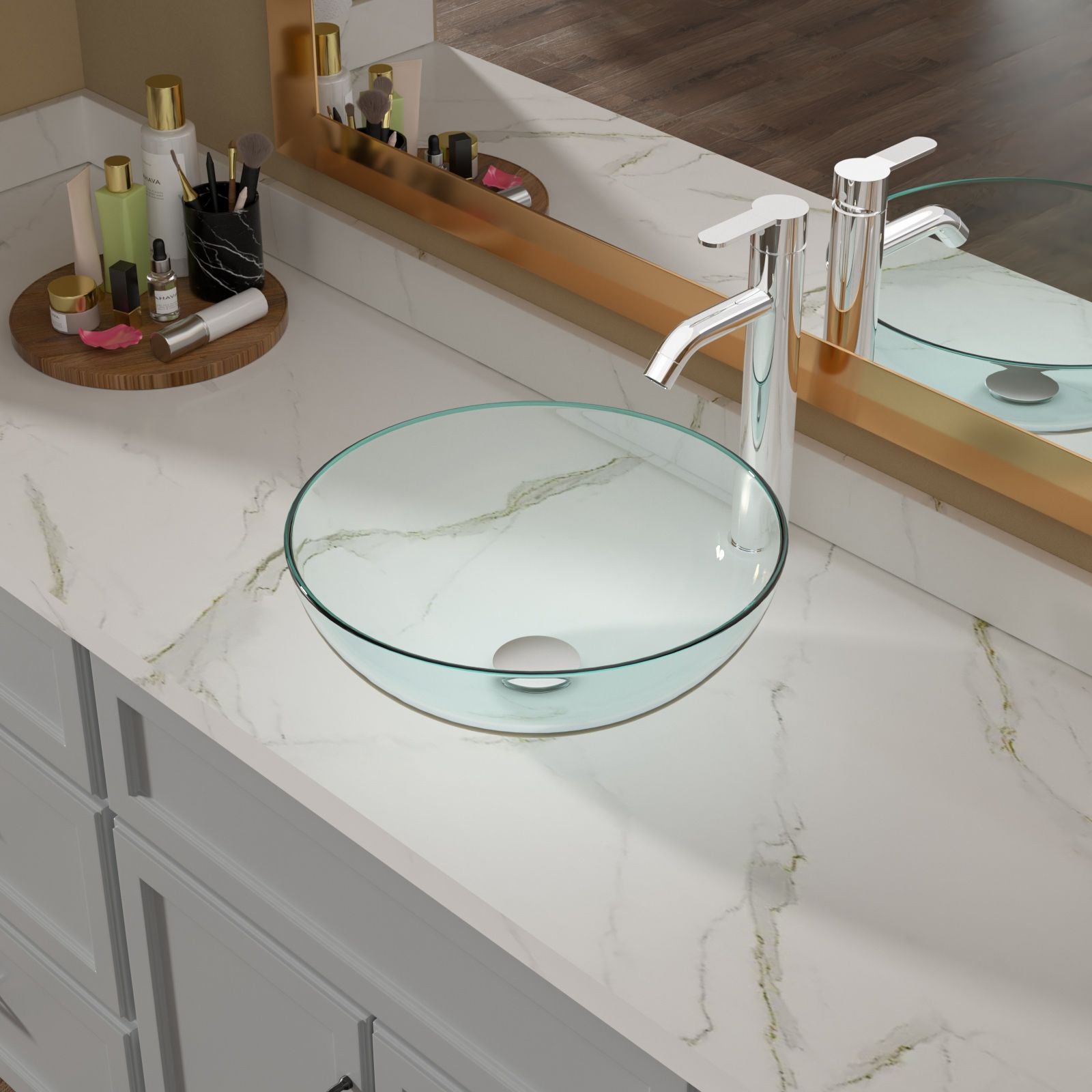 Above Counter Artistic Tempered Glass Bathroom Sink Transparent Counter Top Bathroom Single Bowl Vessel Basin