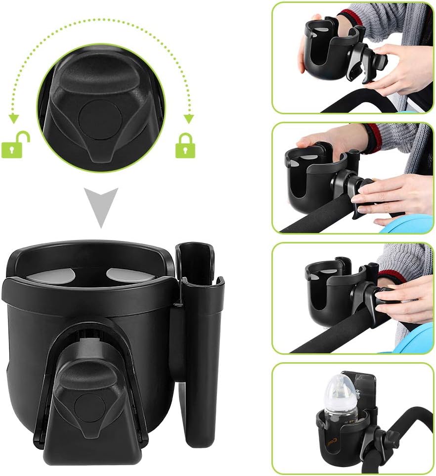Accmor Stroller Cup Holder with Phone Holder, Bike Cup Holder, Universal Cup Holder for Uppababy Nuna Doona Strollers, 2-in-1 Cup Phone Holder for Stroller, Bike, Wheelchair, Walker, Scooter