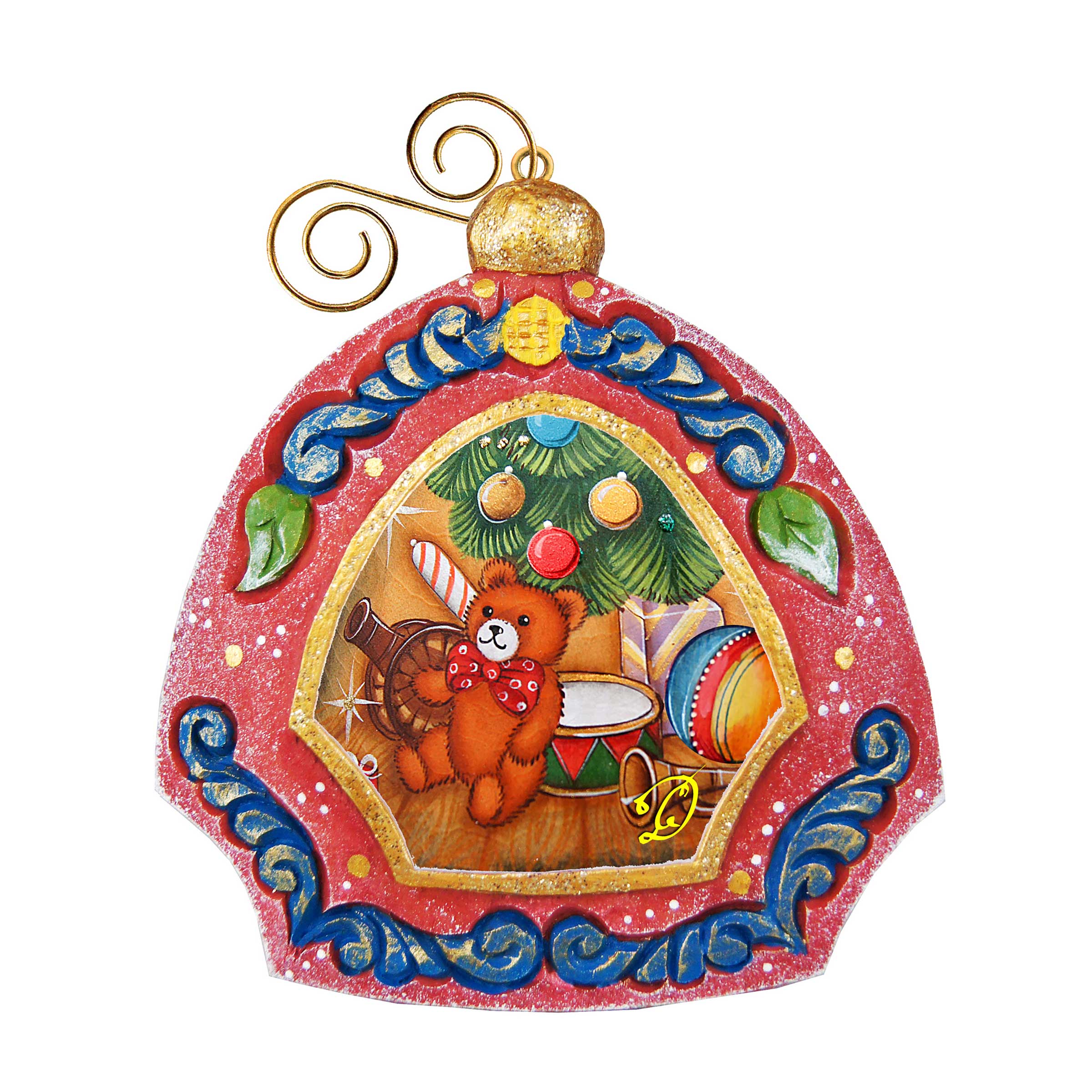 Teddy Bear Medallion Sculpted Hand-Painted Christmas Ornament by G. DeBrekht - Christmas Decor - 6102842