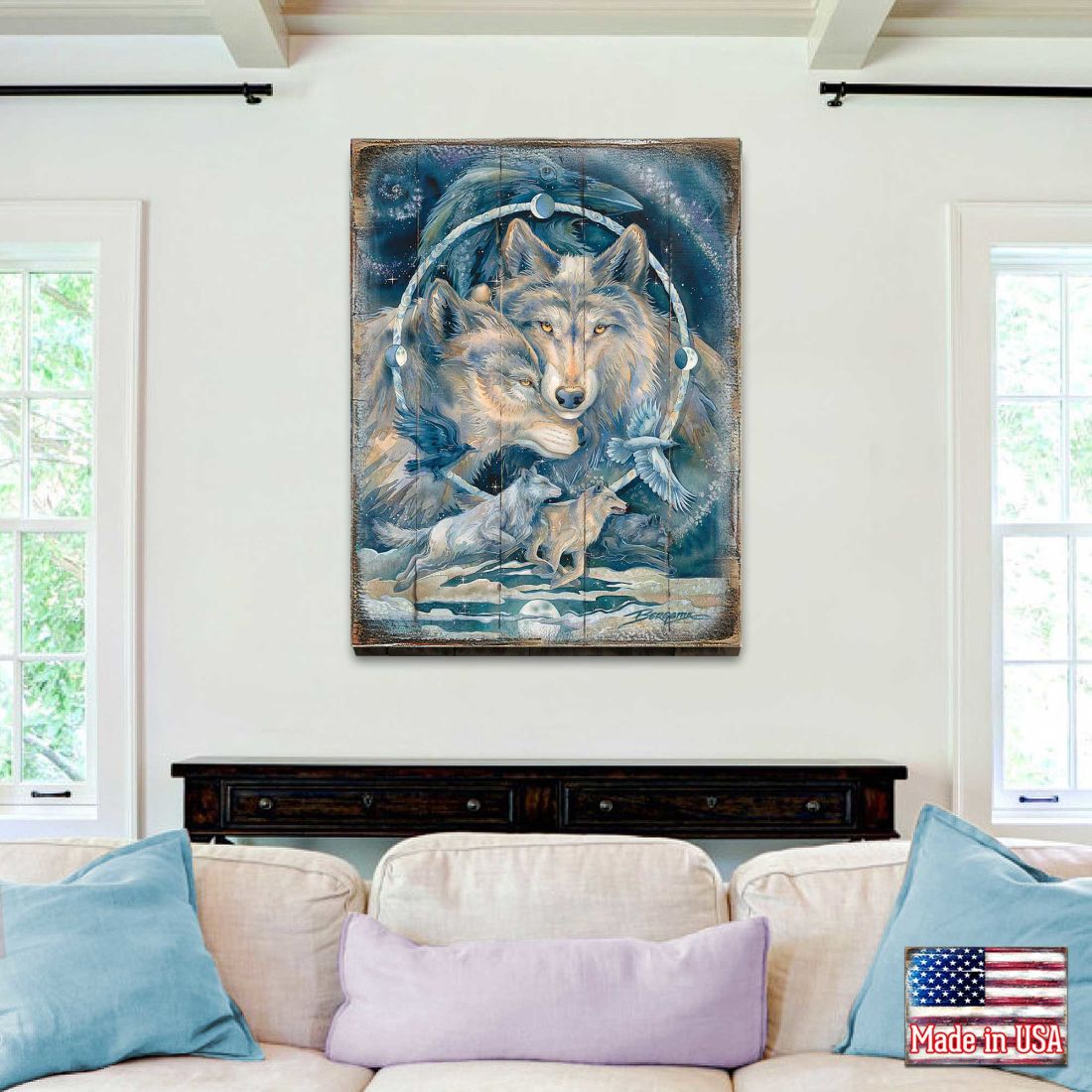 In Spirit I Am Free Wolves & Ravens Wooden Wall Art by J. Bergsma - Nature Wildlife Decor - 8592723BP-JB