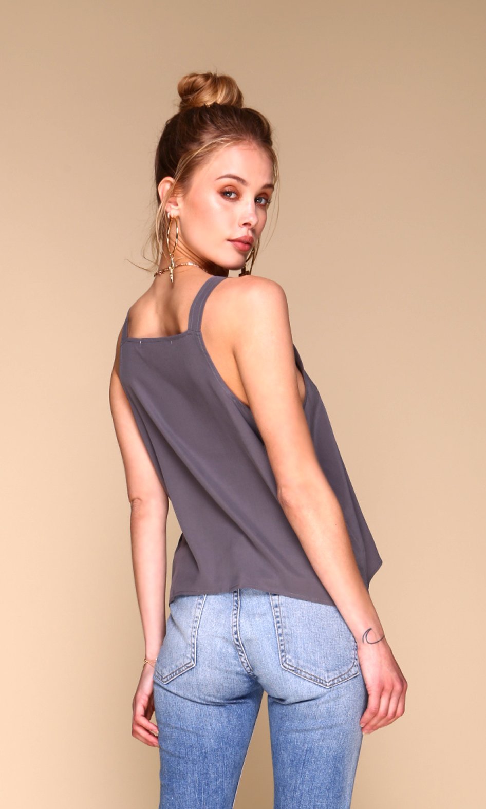 Ada Tank | Gunmetal Grey silk tank top
