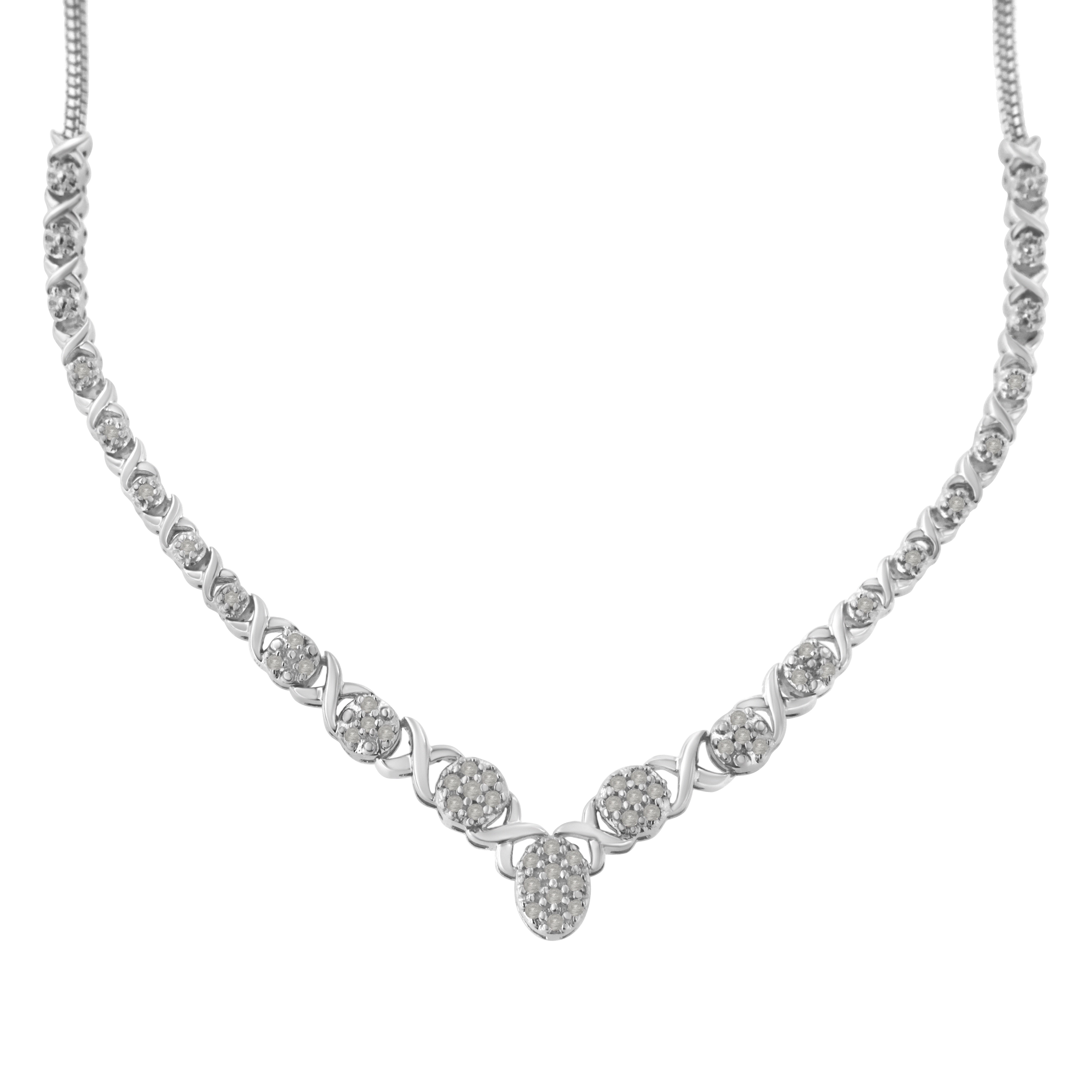 .925 Sterling Silver 1/2 Cttw Prong Set Round Diamond Graduated Cluster 18" Statement Necklace (I-J Color, I3 Clarity)