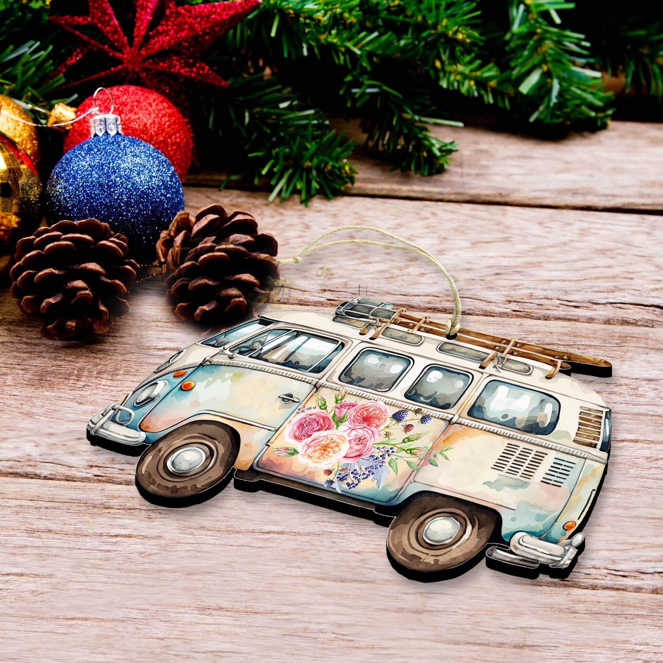 Surf Vans Decorative Wooden Ornaments Set of 3 by G. Debrekht - Coastal Decor - 8091040-S3