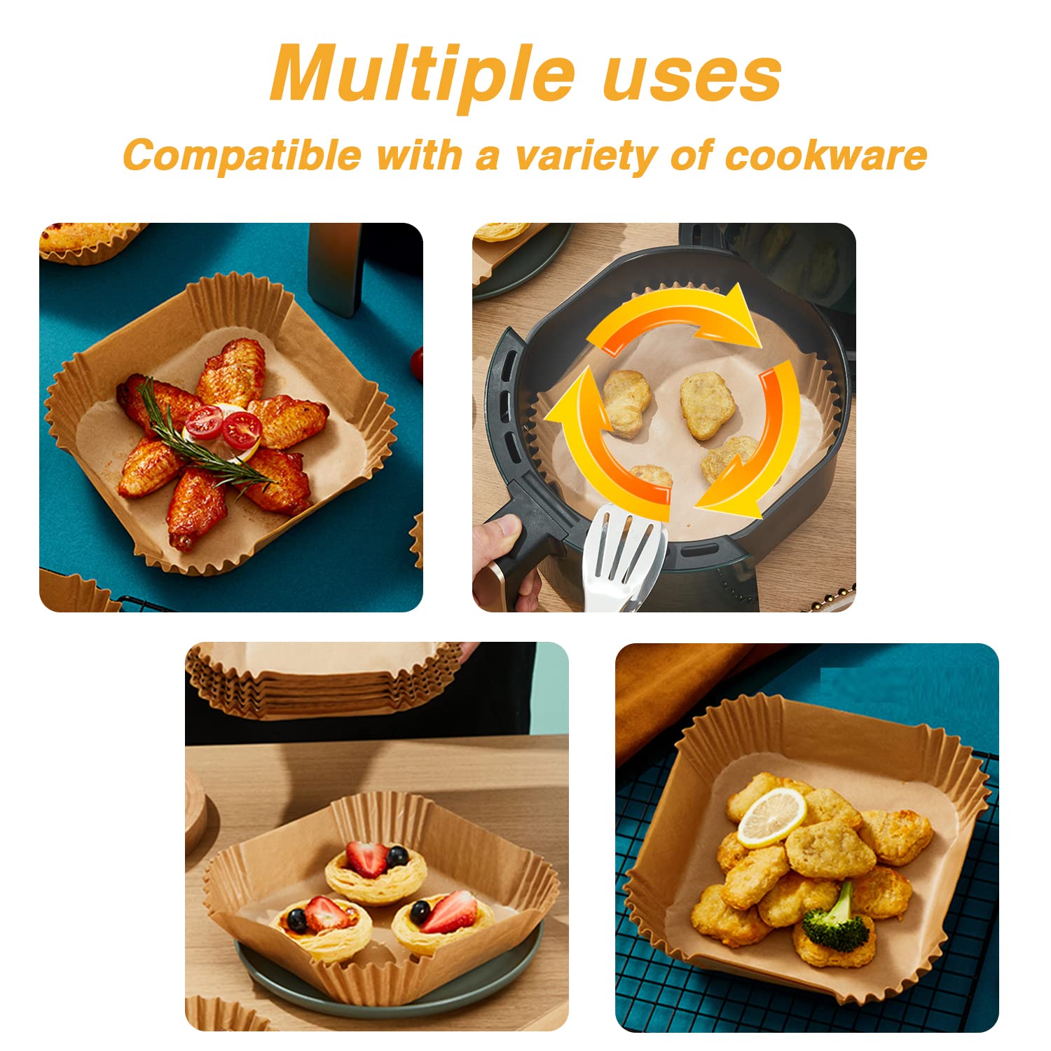 Ailun Air Fryer Paper Liners 8inch, 100PCS Non-Stick Parchment Paper,Oil Resistant,Disposable Food Grade Free of Bleach Paper Round for 5-8 QT Air Fryer Baking Roasting Microwave