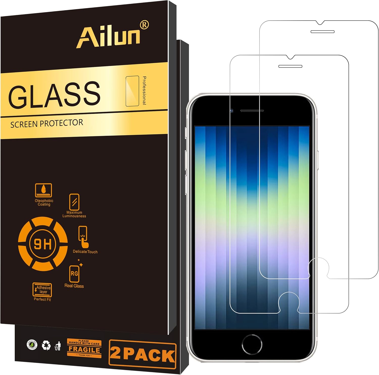 Ailun Screen Protector for iPhone SE 2020/2022 2Pack 0.33mm 4.7 Inch Tempered Glass Case Friendly iPhone SE 2nd/3rd Generation
