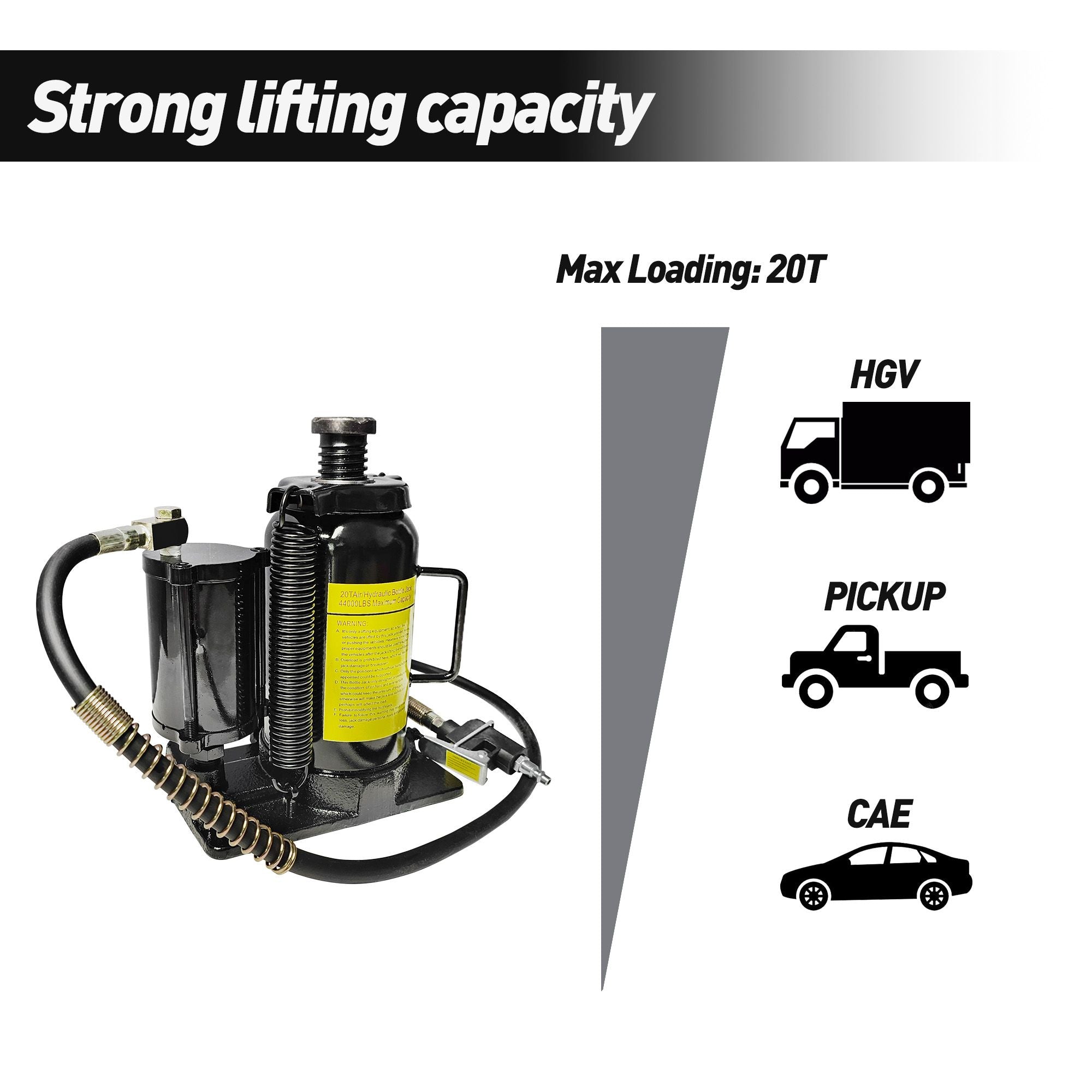 Air Hydraulic Bottle Jack, 20 Ton/40000 LBS Bottle Jack, 10.23-20.07 inch Lifting Range, Manual Handle and Air Pump, for Car, Pickup, Truck, RV, Auto Repair, Industrial Engineering