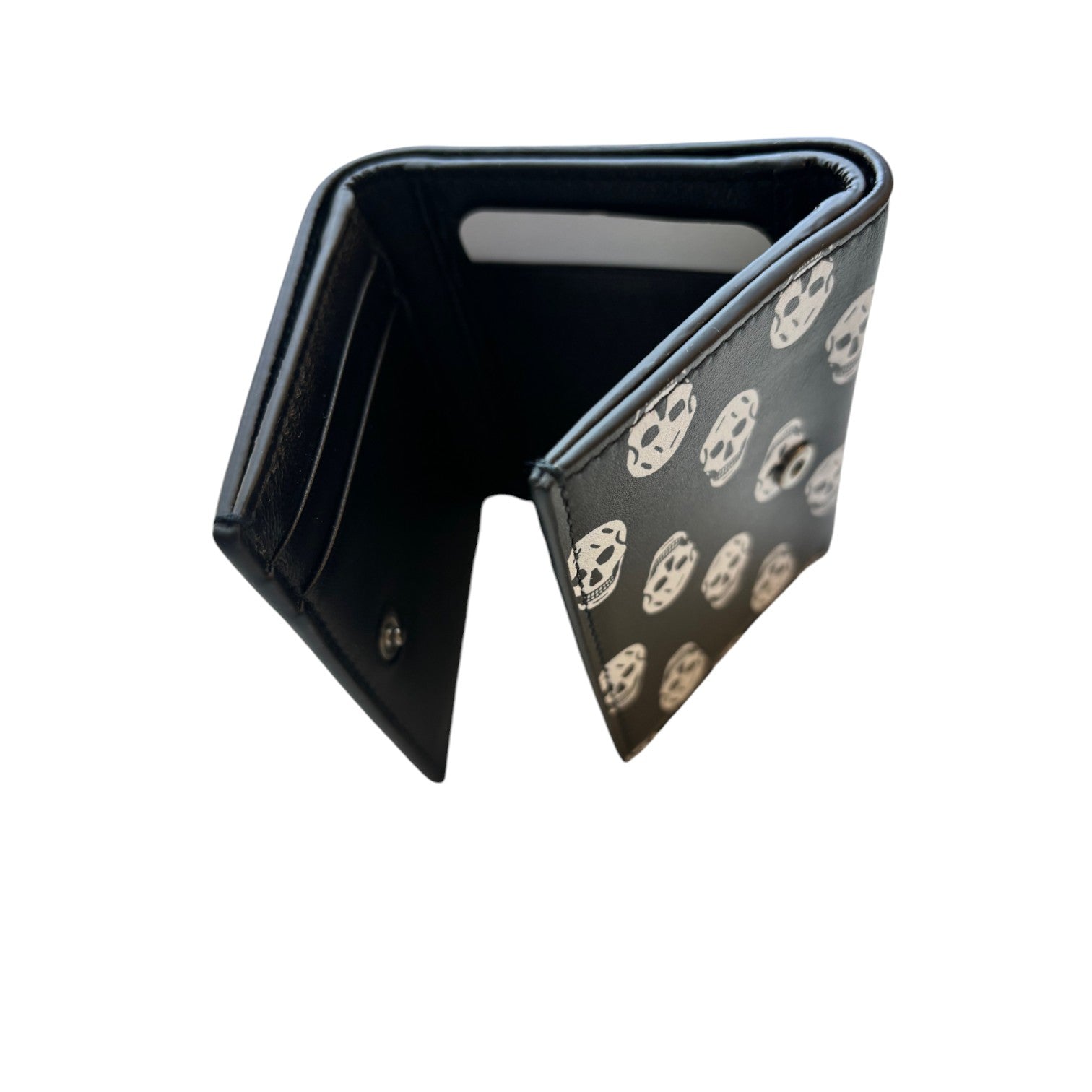 Alexander McQueen Biker Skull Printed Leather Trifold Wallet
