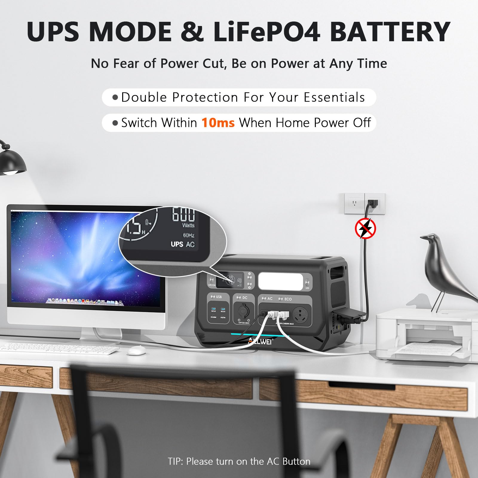 ALLWEI Portable Power Station 300W, 280Wh Solar Generator with 110V Pure Sine Wave AC Outlet, Backup Lithium Battery Generator for CPAP Outdoor RV Camping Emergency Home Use