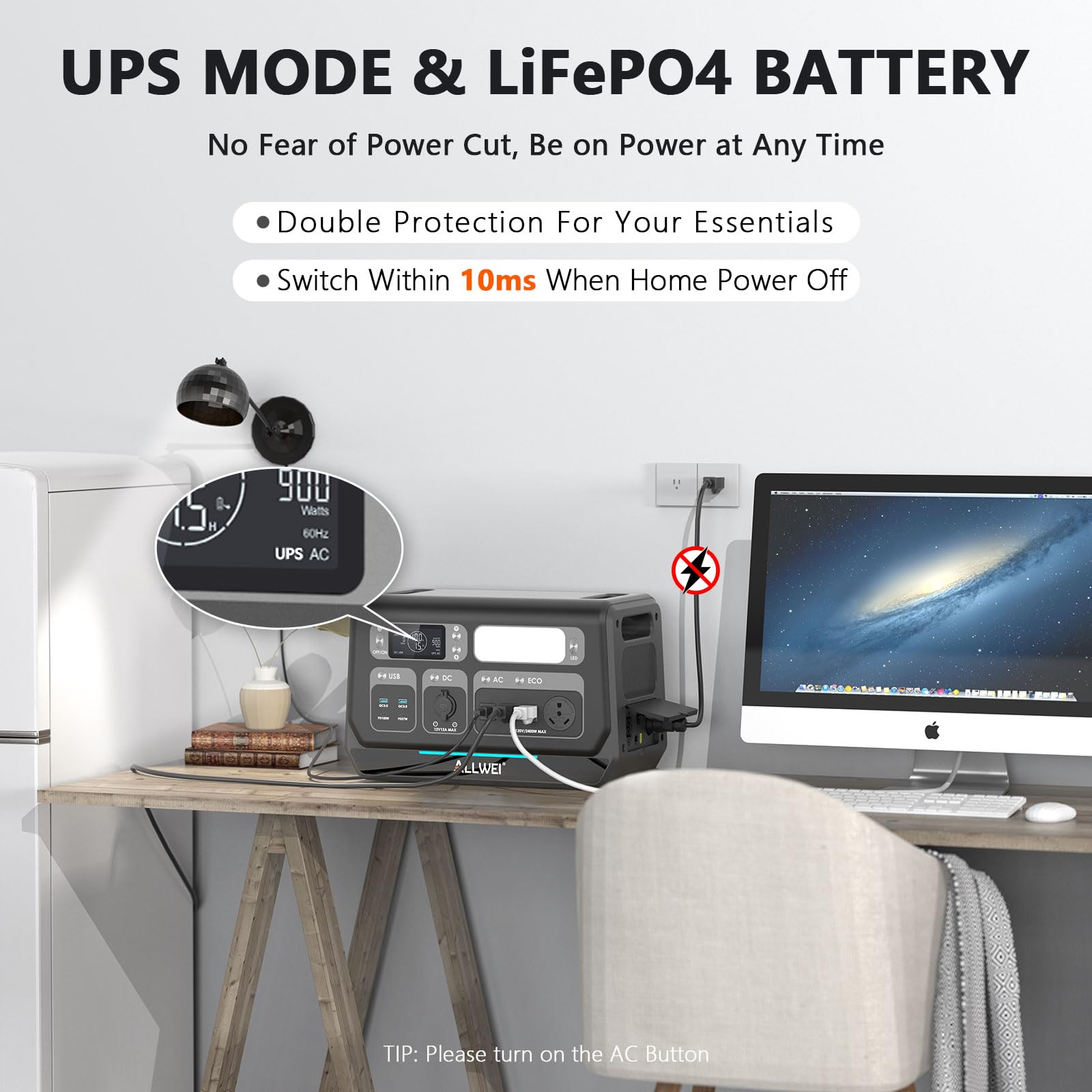 ALLWEI Portable Power Station 300W, 280Wh Solar Generator with 110V Pure Sine Wave AC Outlet, Backup Lithium Battery Generator for CPAP Outdoor RV Camping Emergency Home Use