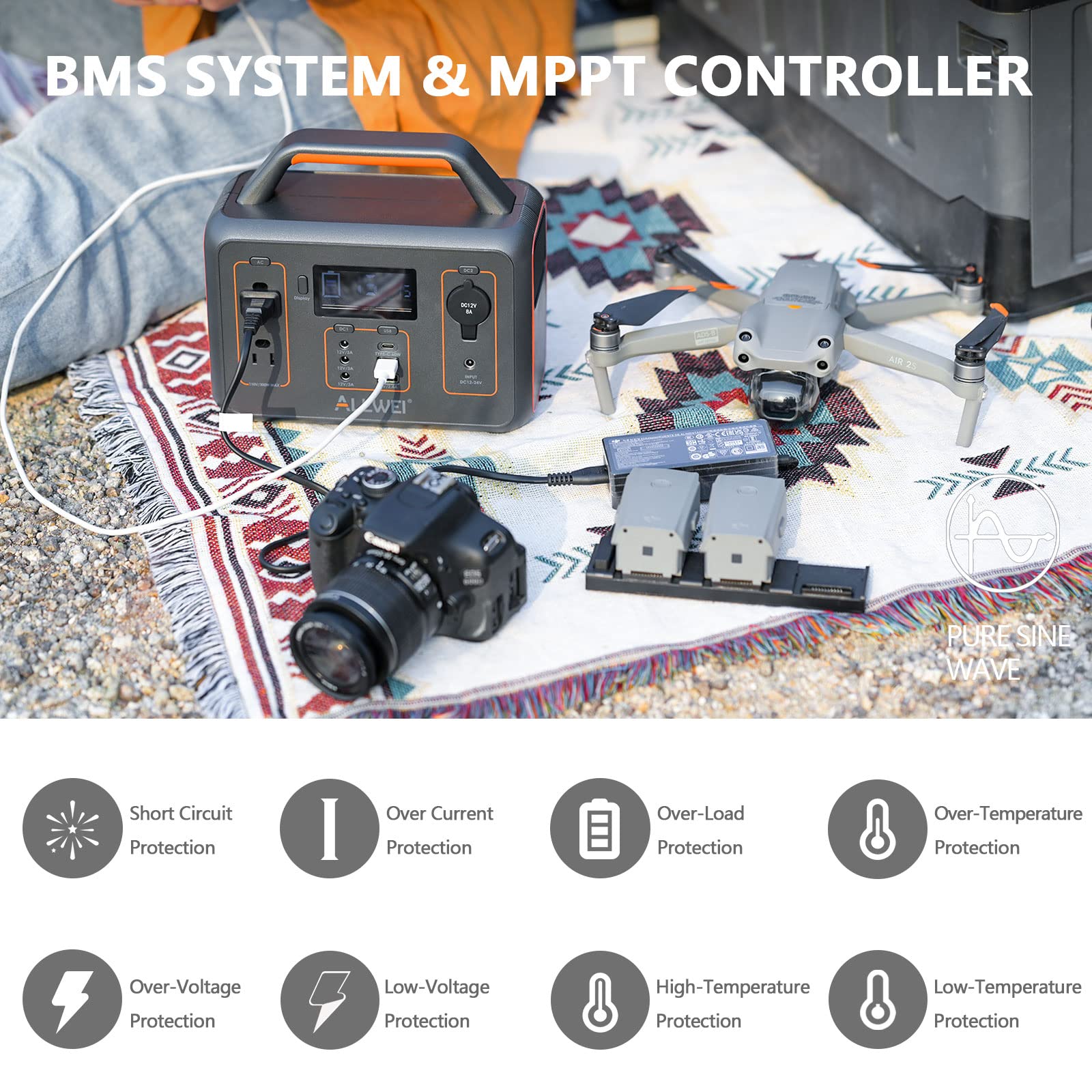 ALLWEI Portable Power Station 300W, 280Wh Solar Generator with 110V Pure Sine Wave AC Outlet, Backup Lithium Battery Generator for CPAP Outdoor RV Camping Emergency Home Use