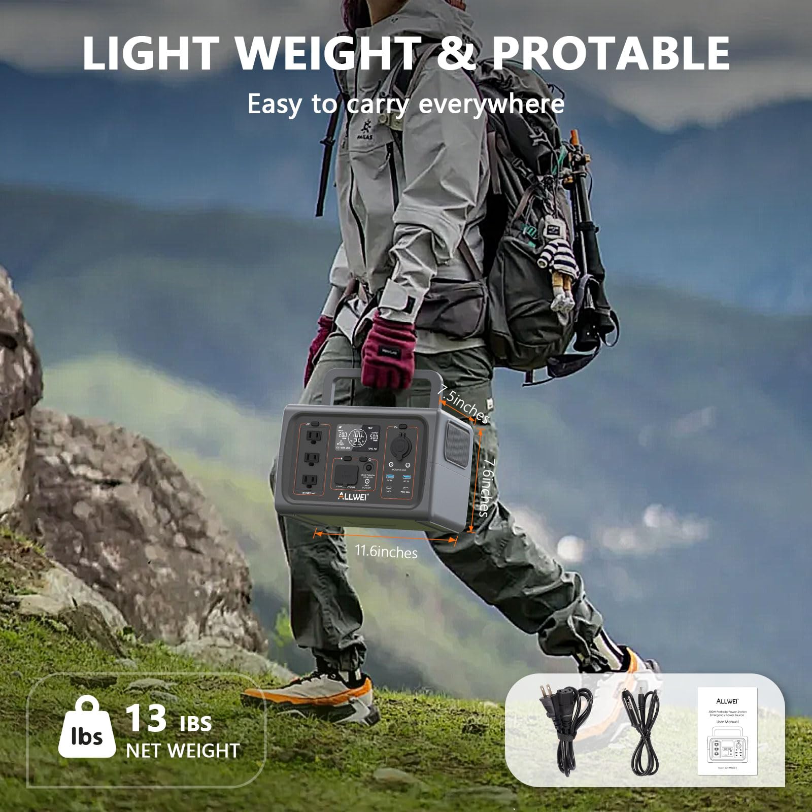 ALLWEI Portable Power Station 300W, 280Wh Solar Generator with 110V Pure Sine Wave AC Outlet, Backup Lithium Battery Generator for CPAP Outdoor RV Camping Emergency Home Use