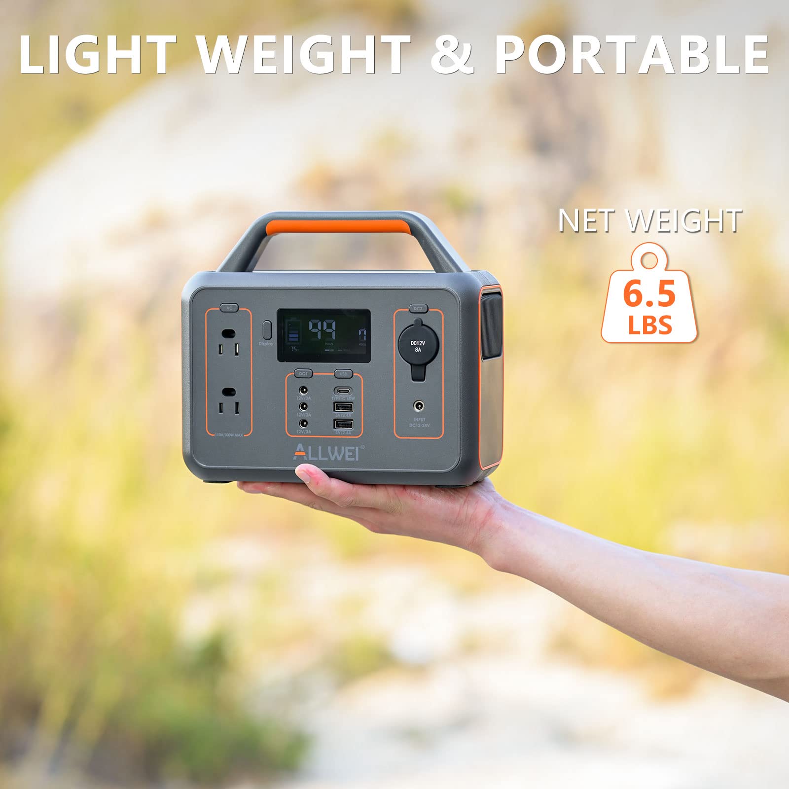 ALLWEI Portable Power Station 300W, 280Wh Solar Generator with 110V Pure Sine Wave AC Outlet, Backup Lithium Battery Generator for CPAP Outdoor RV Camping Emergency Home Use