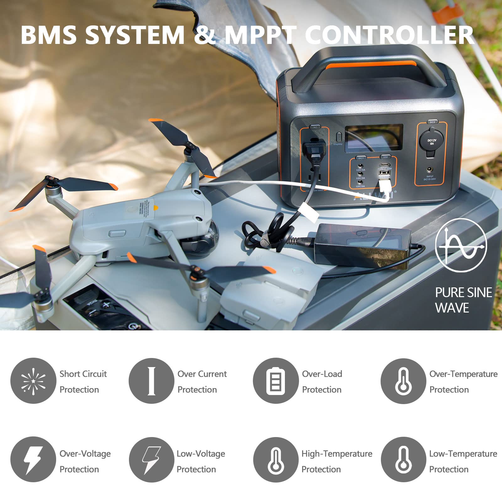 ALLWEI Portable Power Station 300W, 280Wh Solar Generator with 110V Pure Sine Wave AC Outlet, Backup Lithium Battery Generator for CPAP Outdoor RV Camping Emergency Home Use