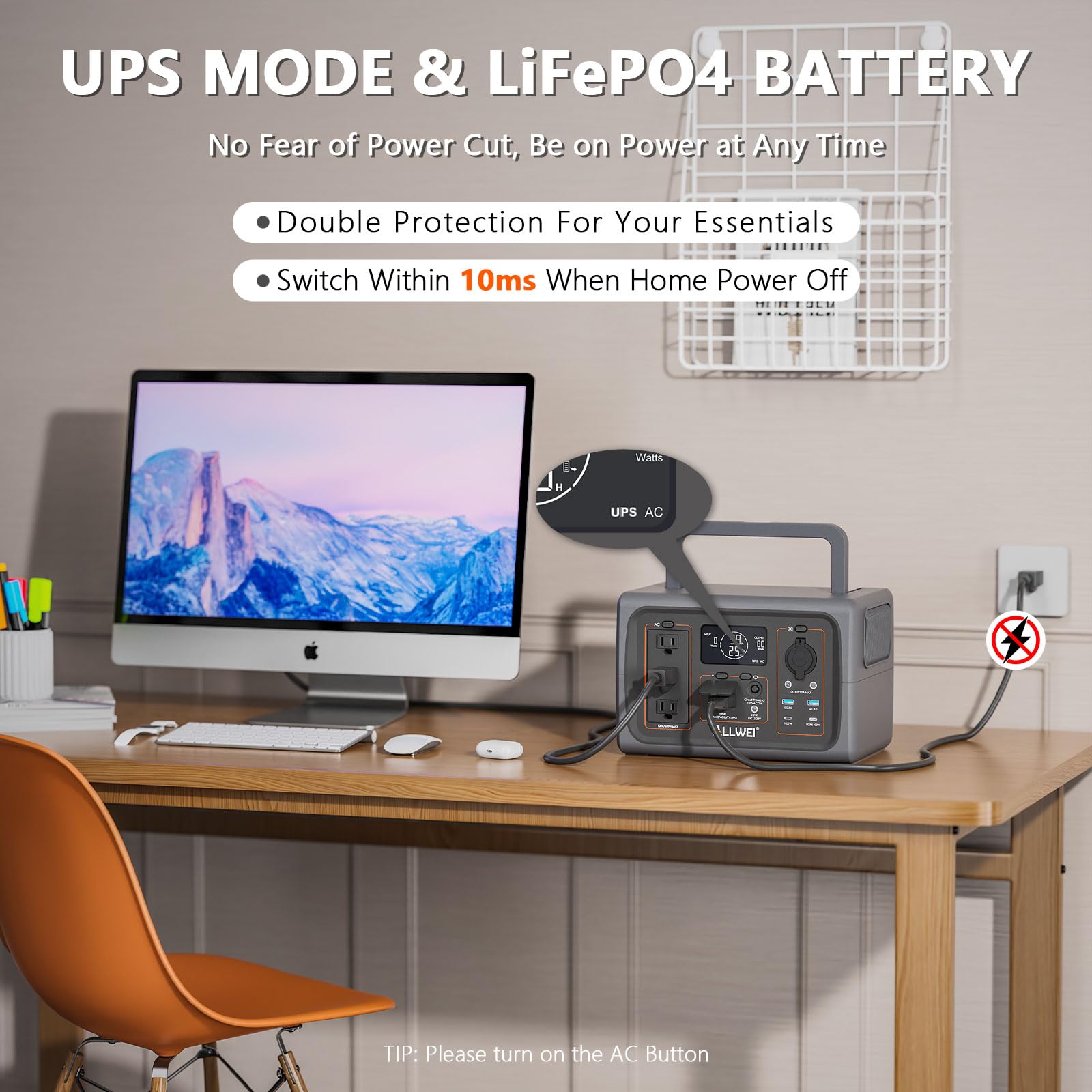 ALLWEI Portable Power Station 300W, 280Wh Solar Generator with 110V Pure Sine Wave AC Outlet, Backup Lithium Battery Generator for CPAP Outdoor RV Camping Emergency Home Use