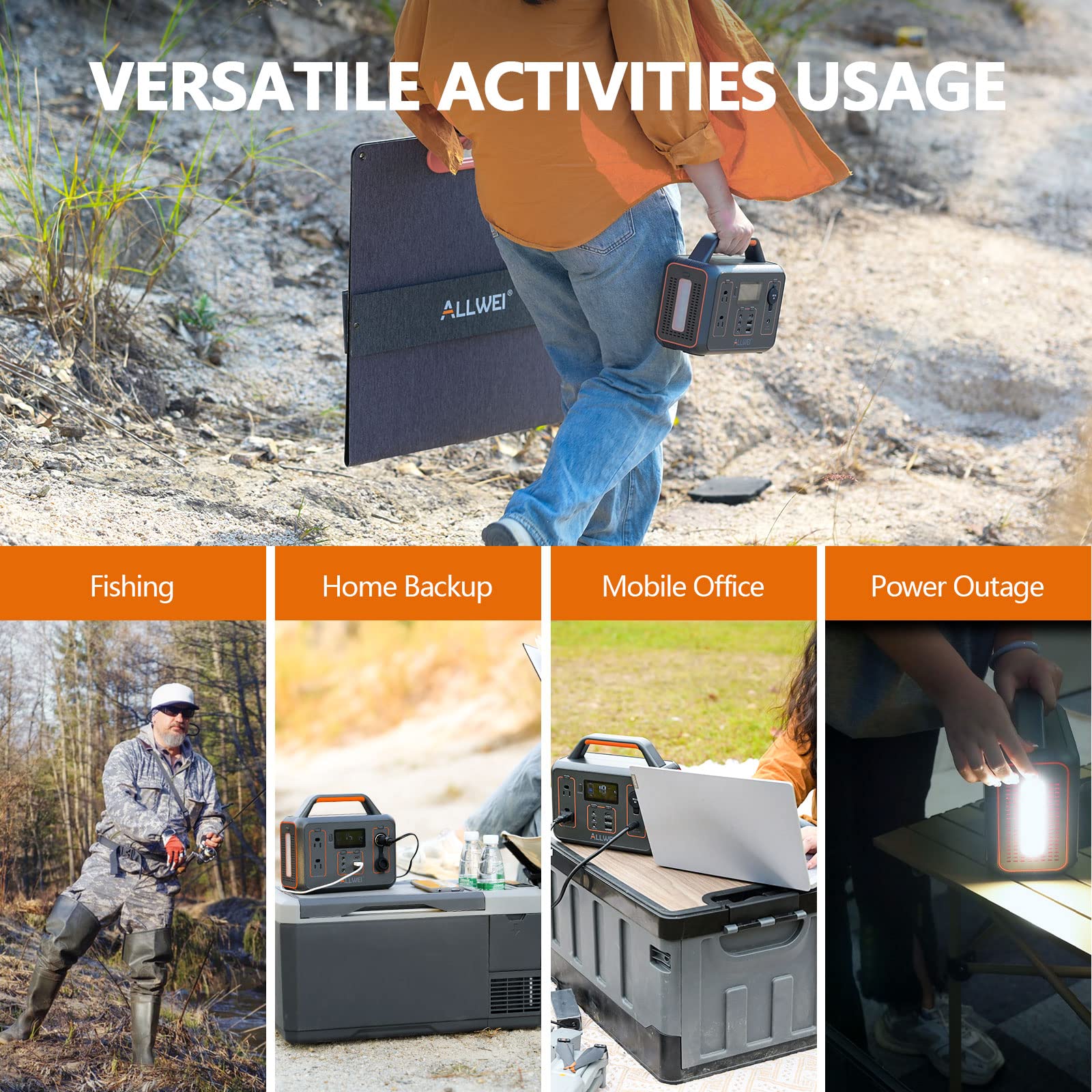 ALLWEI Portable Power Station 300W, 280Wh Solar Generator with 110V Pure Sine Wave AC Outlet, Backup Lithium Battery Generator for CPAP Outdoor RV Camping Emergency Home Use