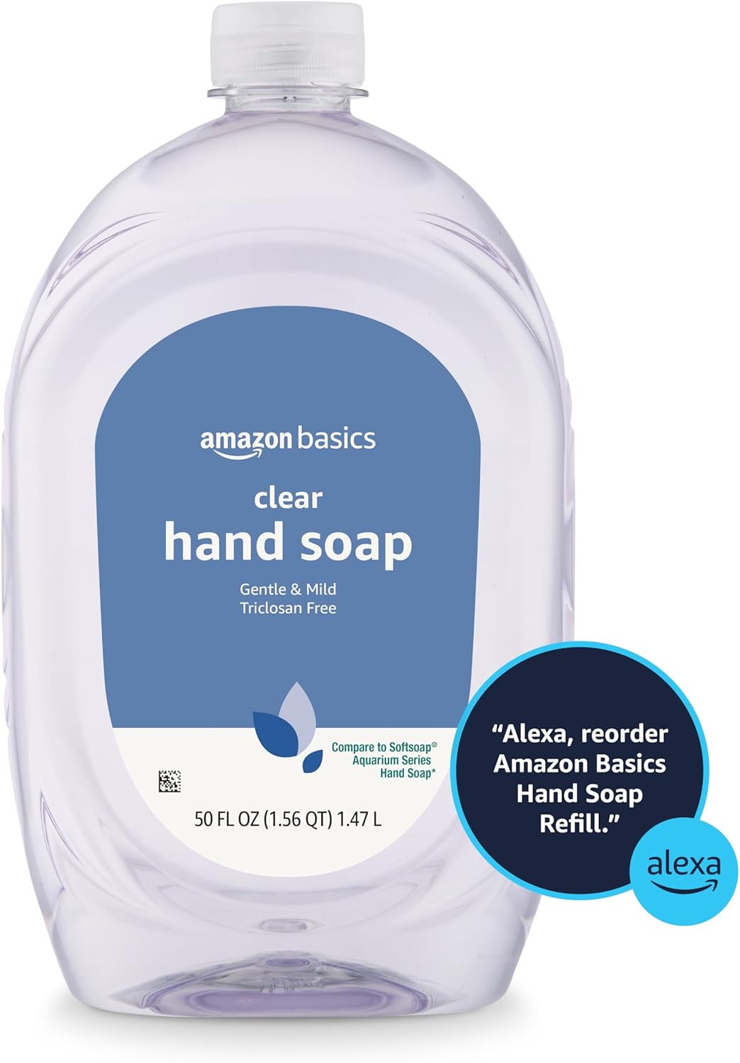 Amazon Basics Gentle & Mild Clear Liquid Hand Soap Refill, Triclosan-free, 50 Fluid Ounces, 1-Pack (Previously Solimo)