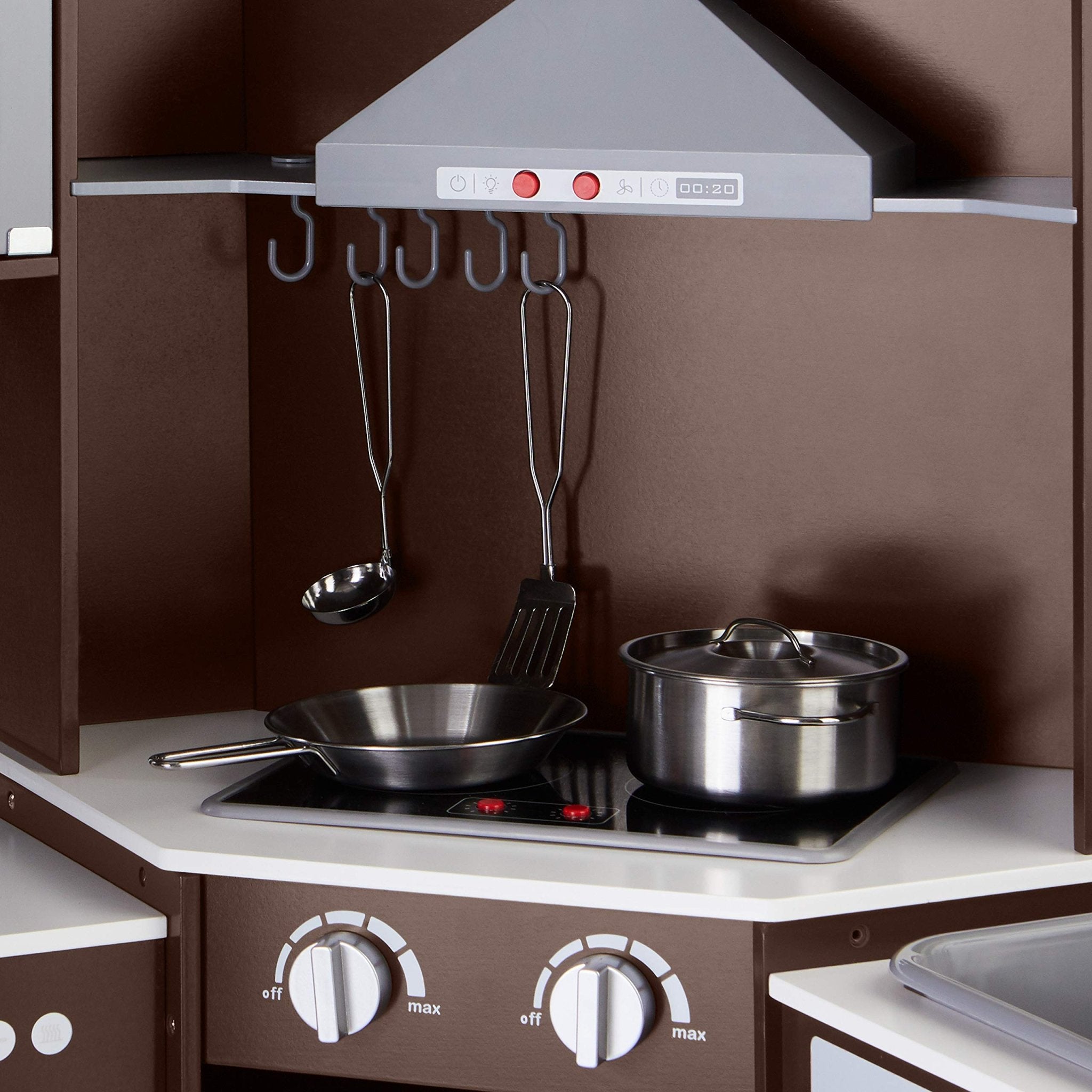 Amazon Basics Kids Corner Wooden Kitchen Toy Playset with Stove, Oven, Sink, Fridge and Accessories, for Toddlers, Preschoolers, Children Age 3+ Years, White & Gray, 39.37"L x 28.35"W x 35.04"H