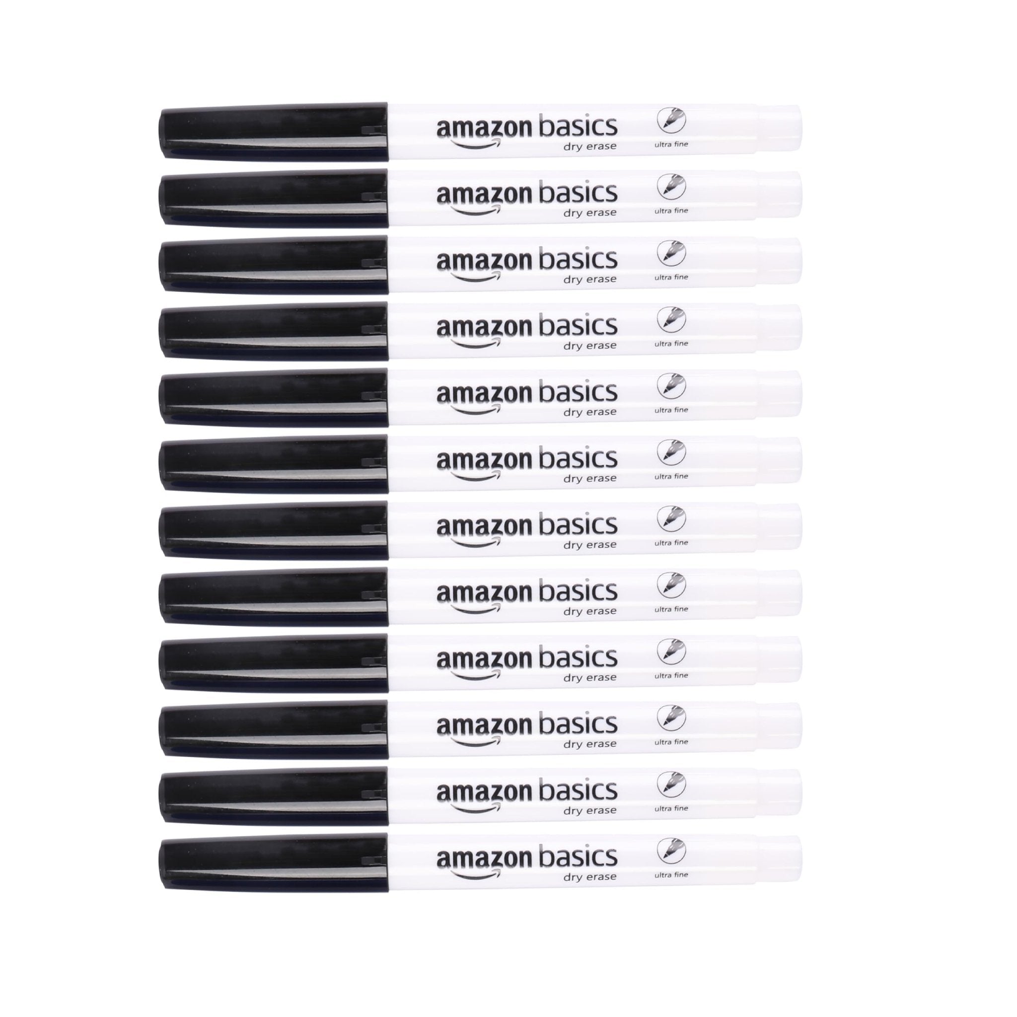 Amazon Basics Low Odor Ultra Fine Tip Dry Erase White Board Markers, Assorted Colors, 12-Pack