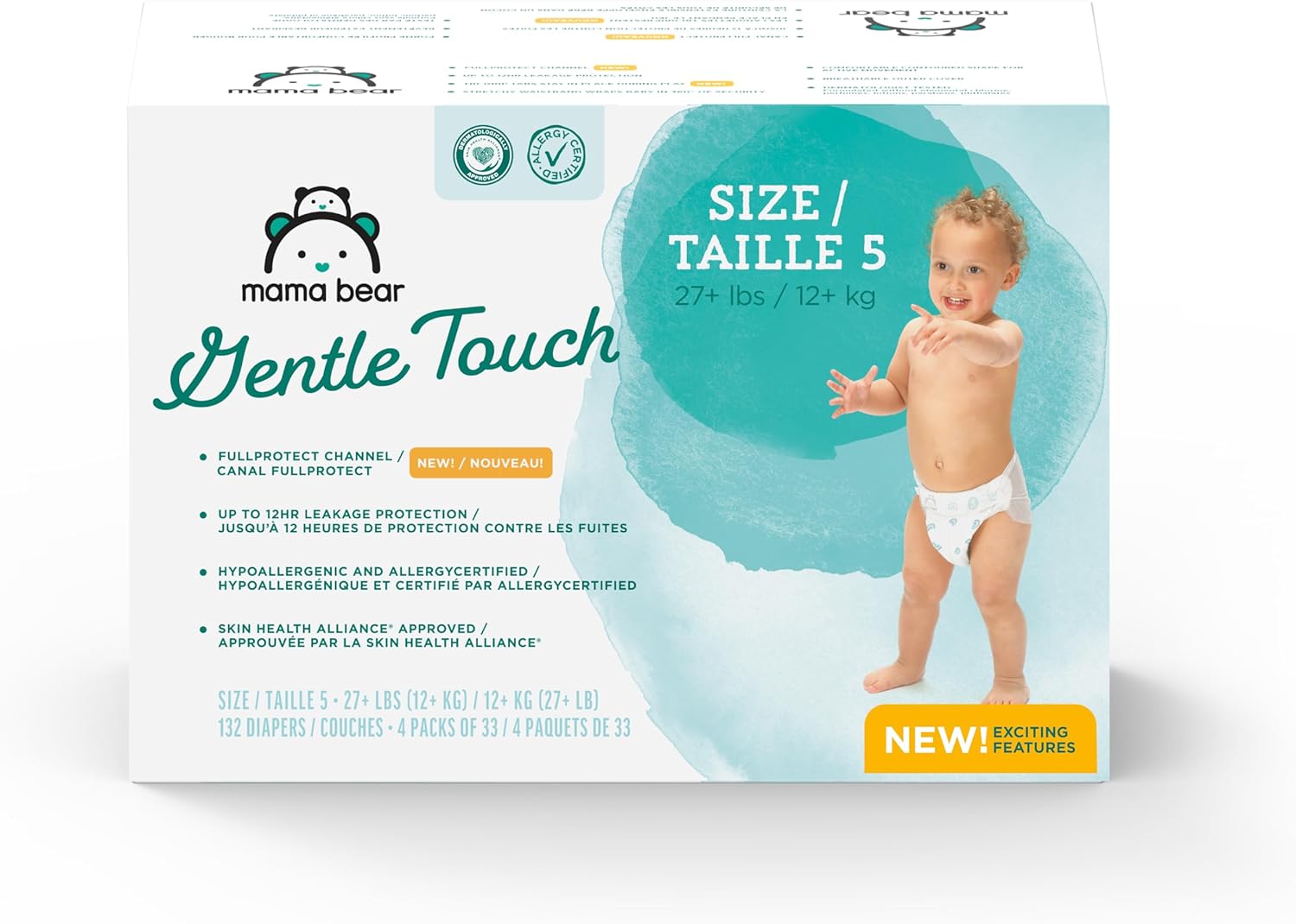 Amazon Brand - Mama Bear Gentle Touch Diapers, Size 5, 132 Count (4 packs of 33)