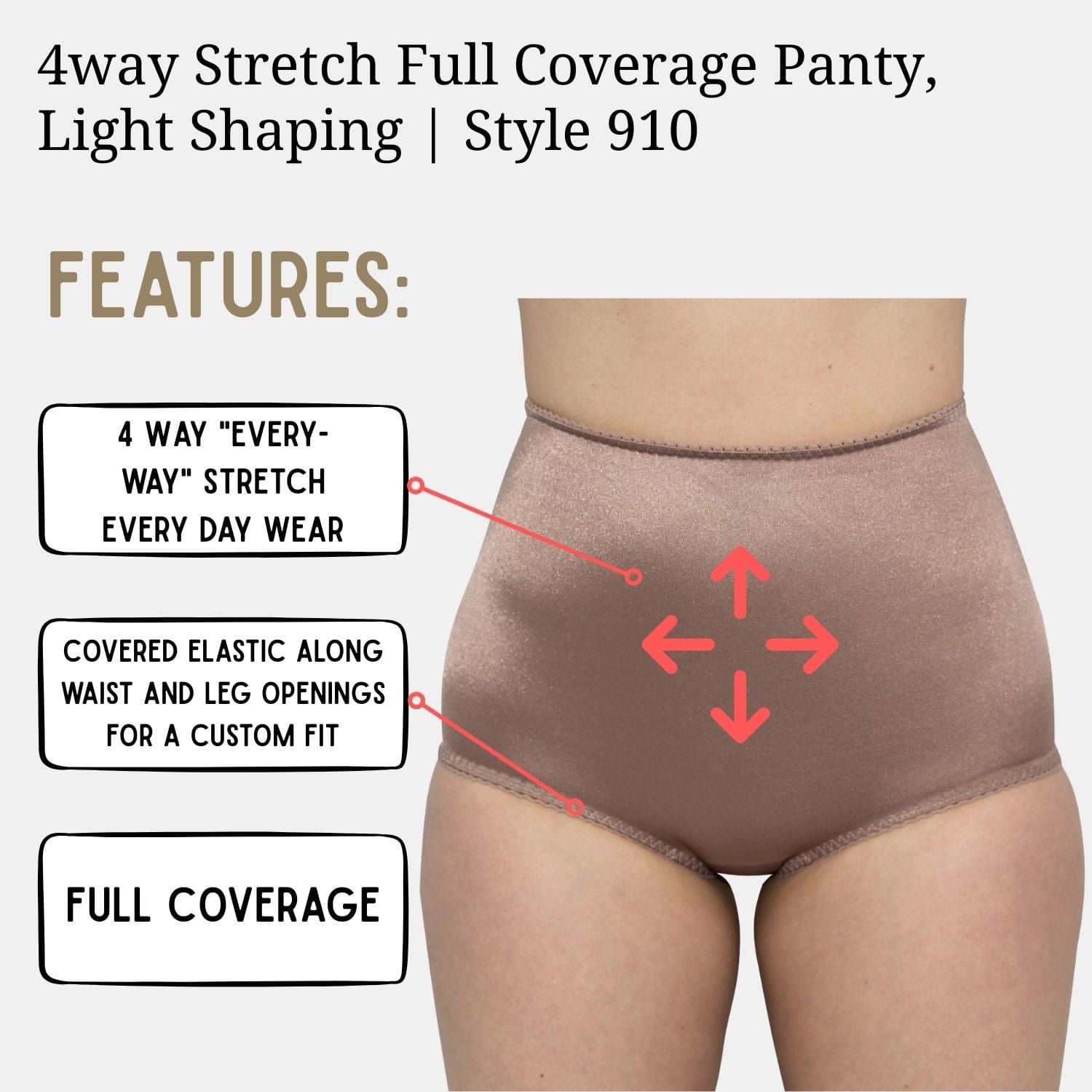 4way Stretch Full Coverage Panty, Light Shaping | Style 910
