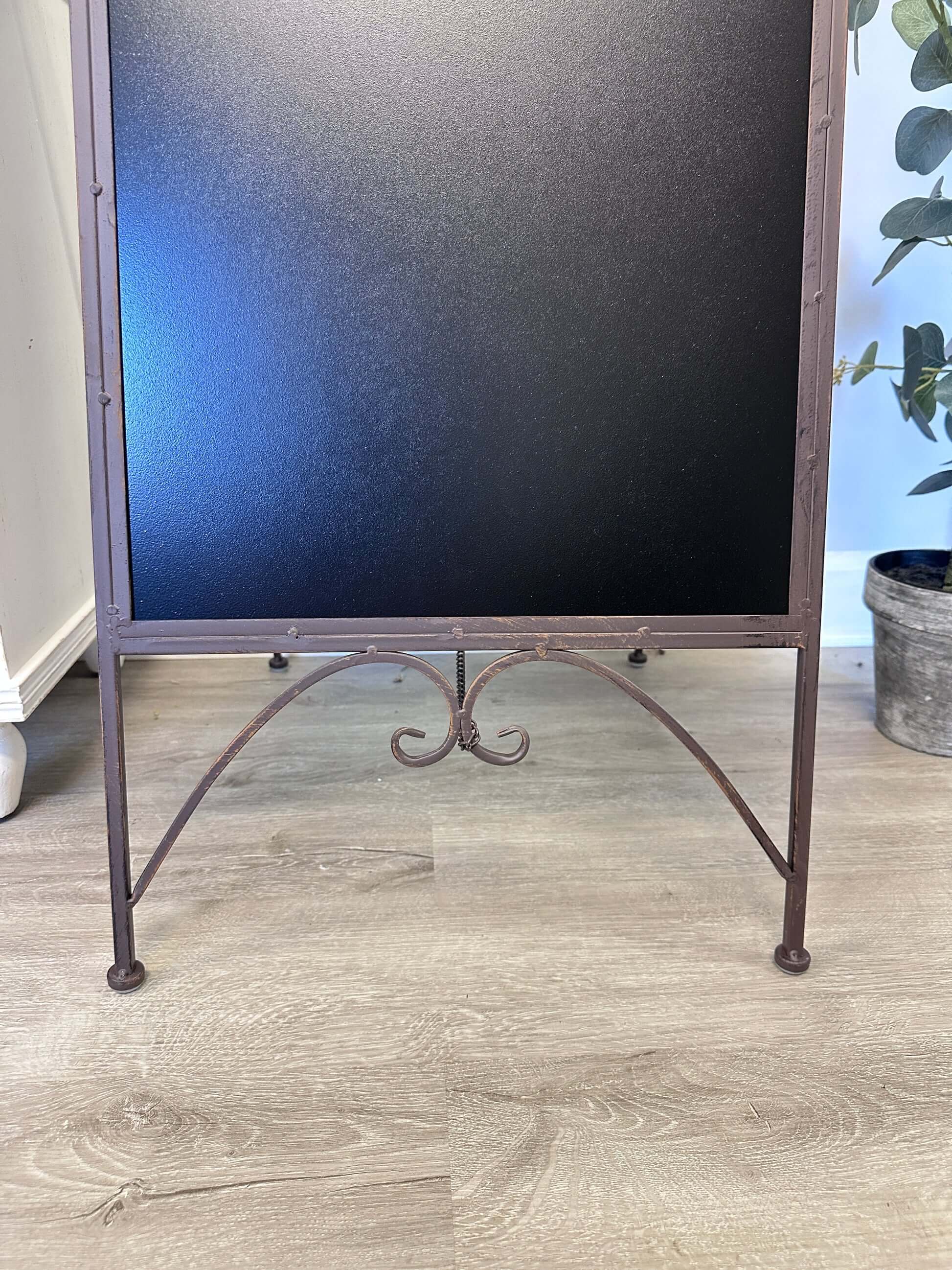 Antique Iron Chalkboard Easel with Heart Scroll and Birds