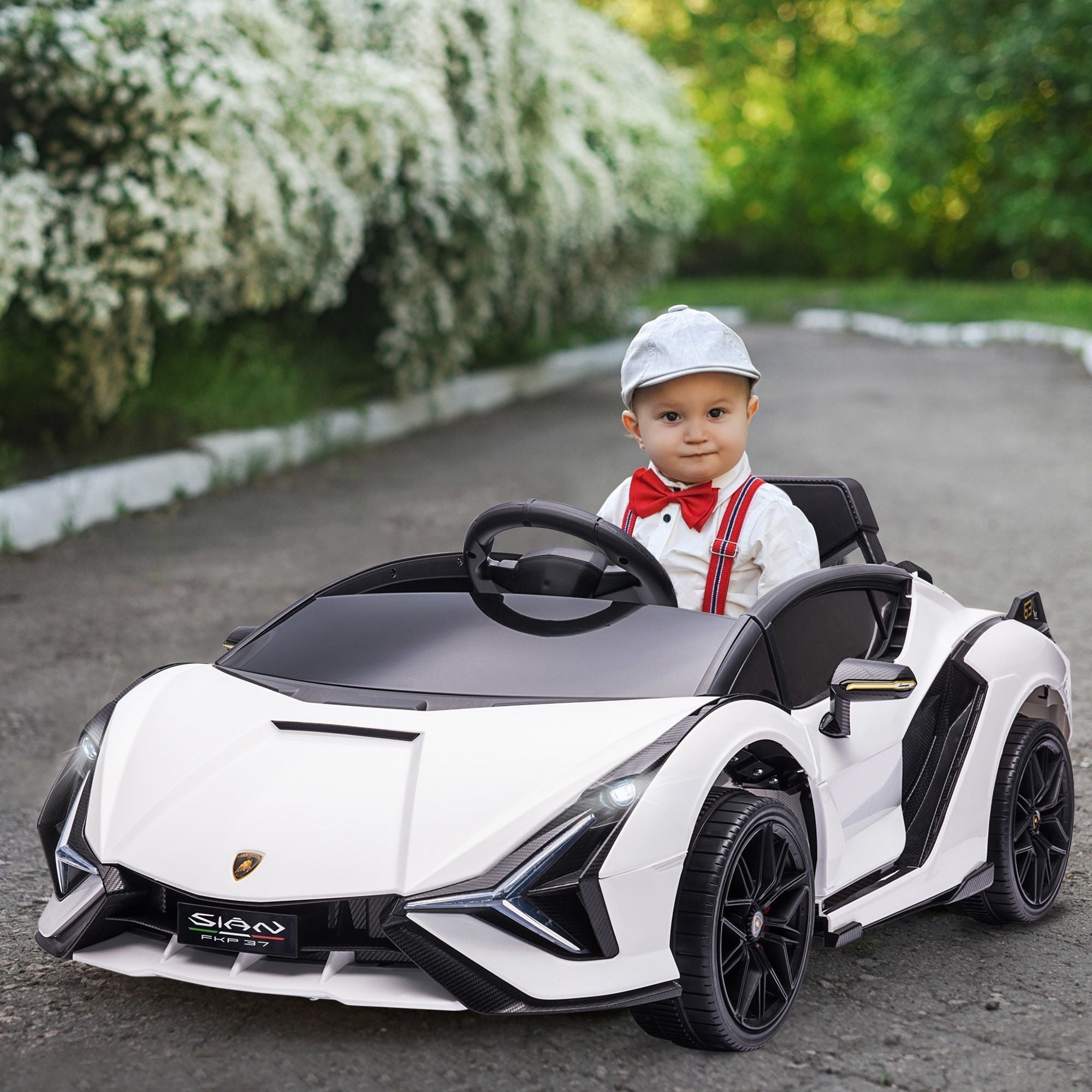 Aosom Lamborghini SIAN Licensed Kids Ride On Car, 12V Battery Powered Electric Sports Car Toy with Remote Control, Horn, Music, & Headlights, White