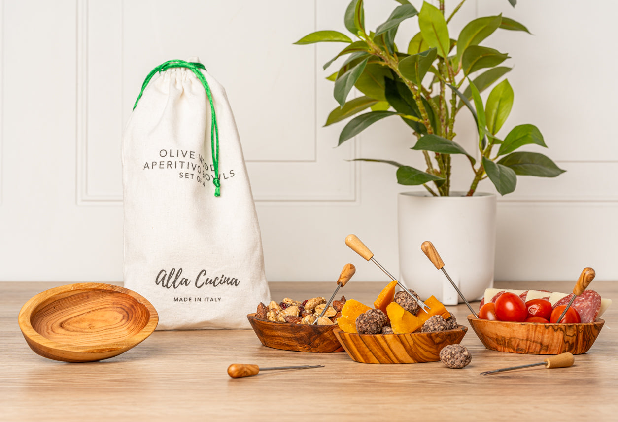 Italian Olivewood Aperitivo Bowls - Set of 4 by Verve Culture