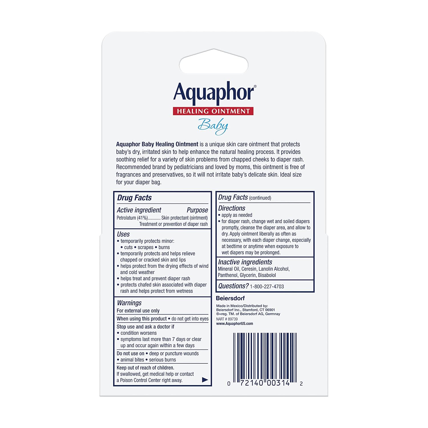 Aquaphor Baby Healing Ointment Advanced Therapy Skin Protectant for Chapped or Dry Skin, Drool Rash and Diaper Rash Ointment, Hypoallergenic Baby Essentials, Travel Size, 0.35 Oz Tube, Pack of 2