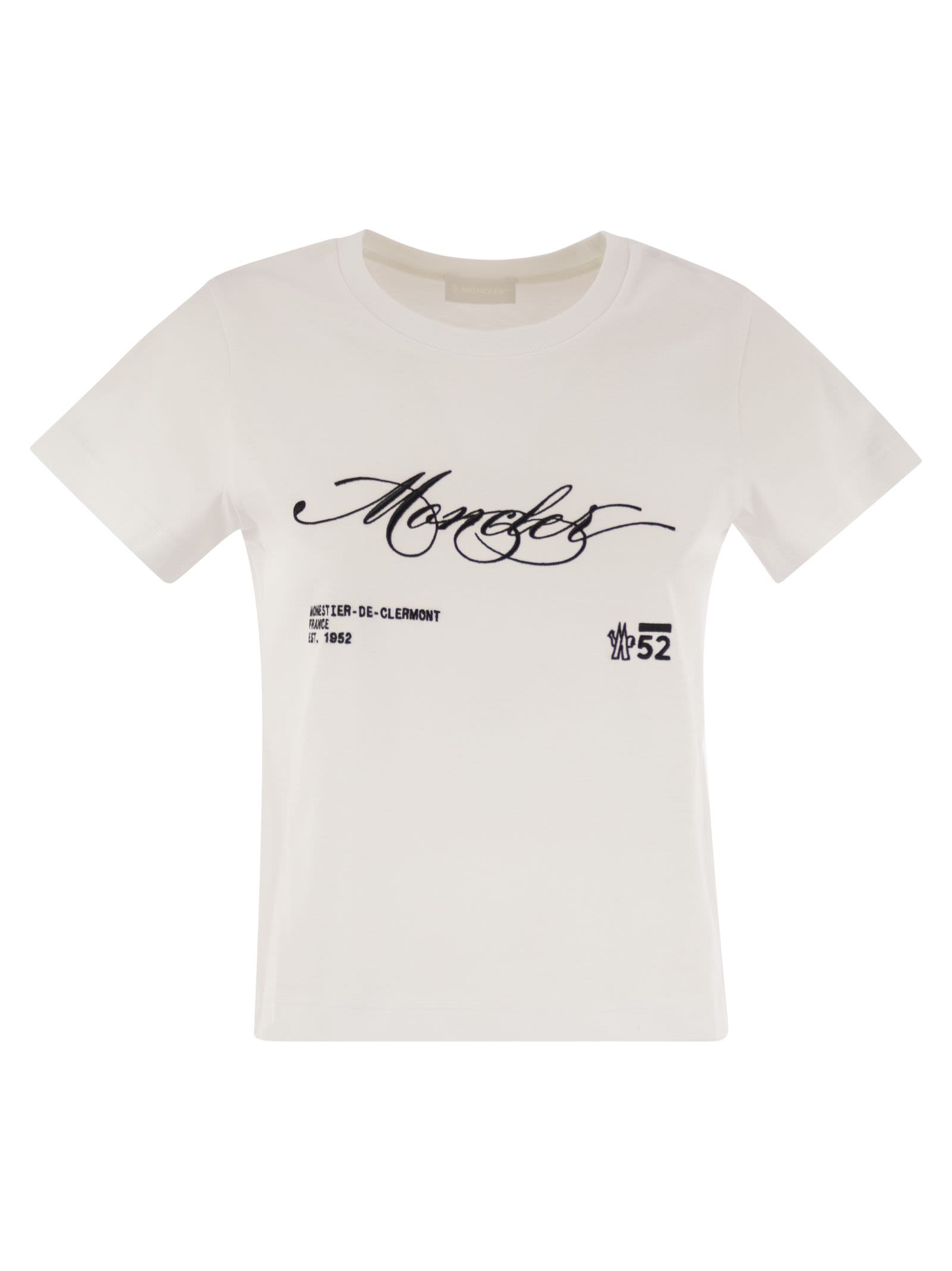 Moncler Women Cotton T-Shirt With Embroidered Cursive Logo