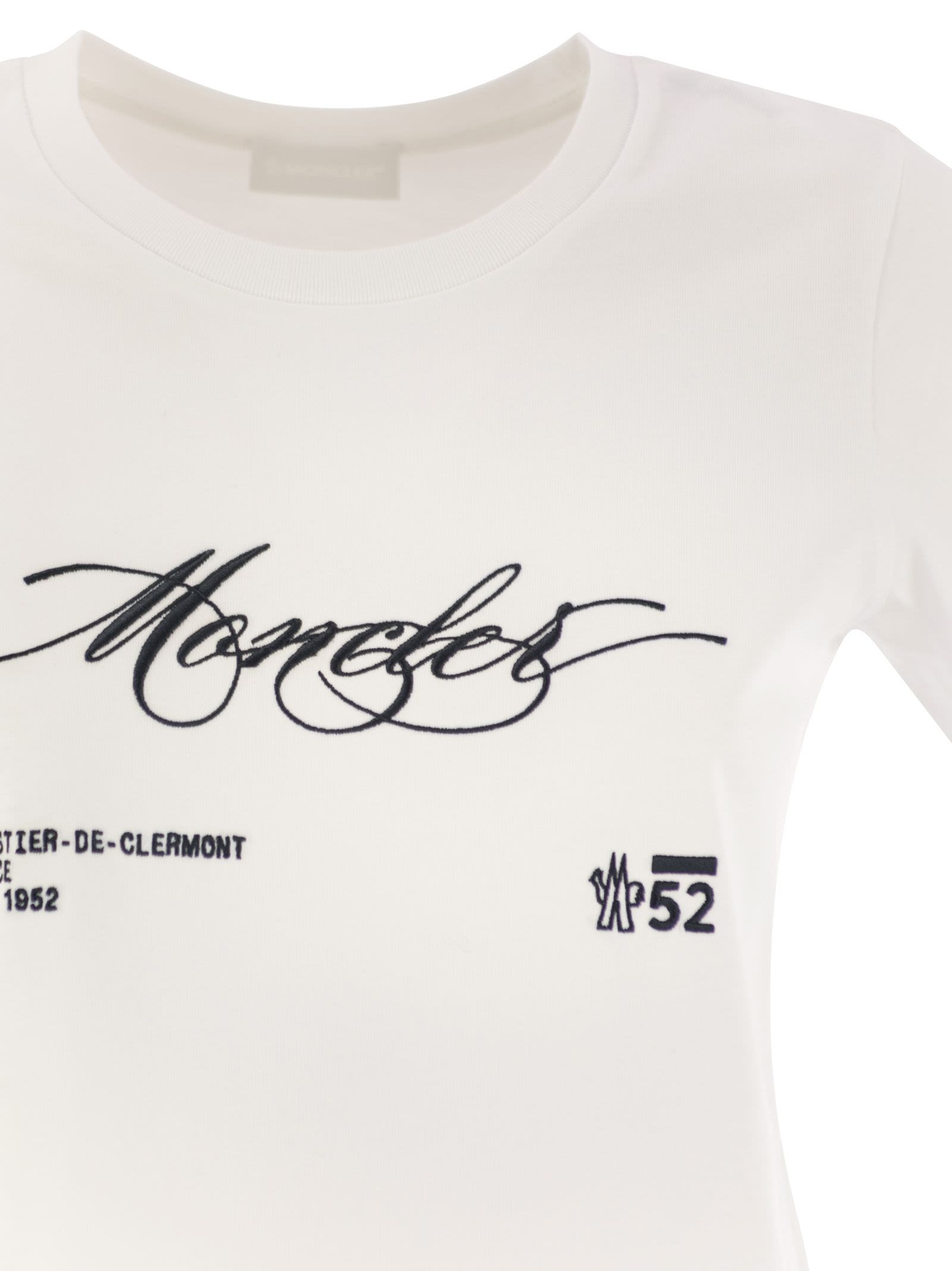 Moncler Women Cotton T-Shirt With Embroidered Cursive Logo