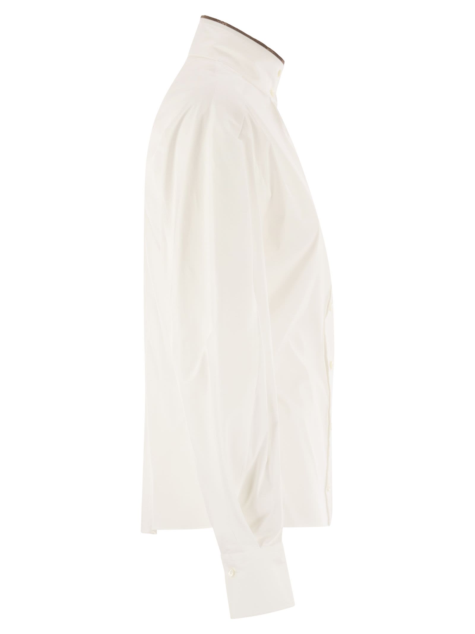 Brunello Cucinelli Women Stretch Cotton Poplin Shirt With Shiny Collar Detail