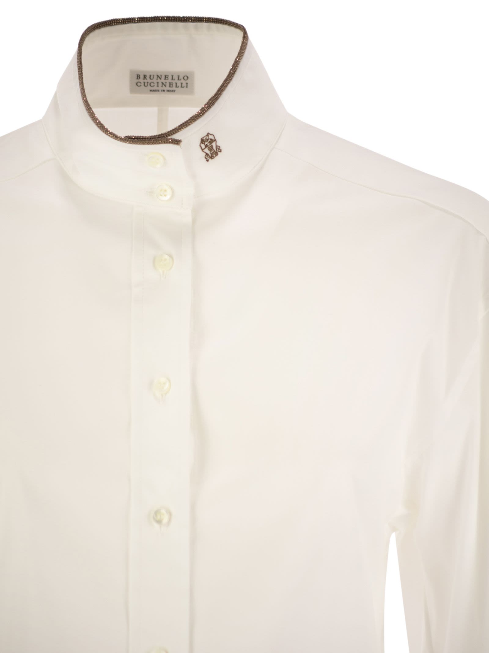 Brunello Cucinelli Women Stretch Cotton Poplin Shirt With Shiny Collar Detail