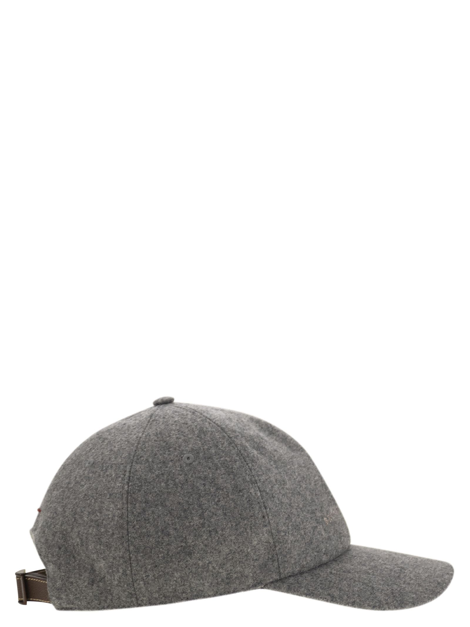 Brunello Cucinelli Men Virgin Wool Flannel Baseball Cap With Embroidery